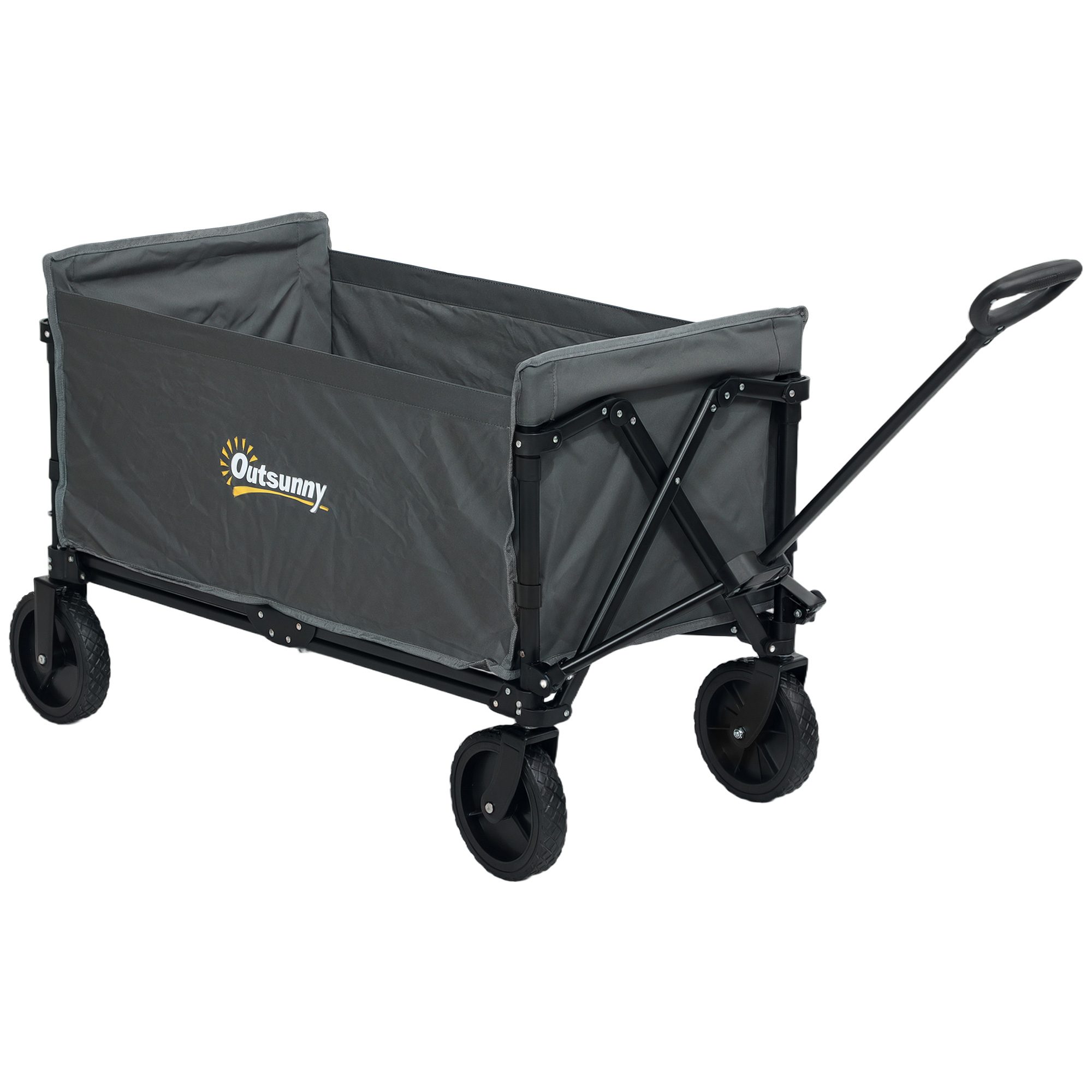 SUNVISTA 120L Folding Garden Trolley Cart, Outdoor Collapsible Wagon with Wheels and Adjustable Handle for Beach, Camping, Festival, Grey - Life 