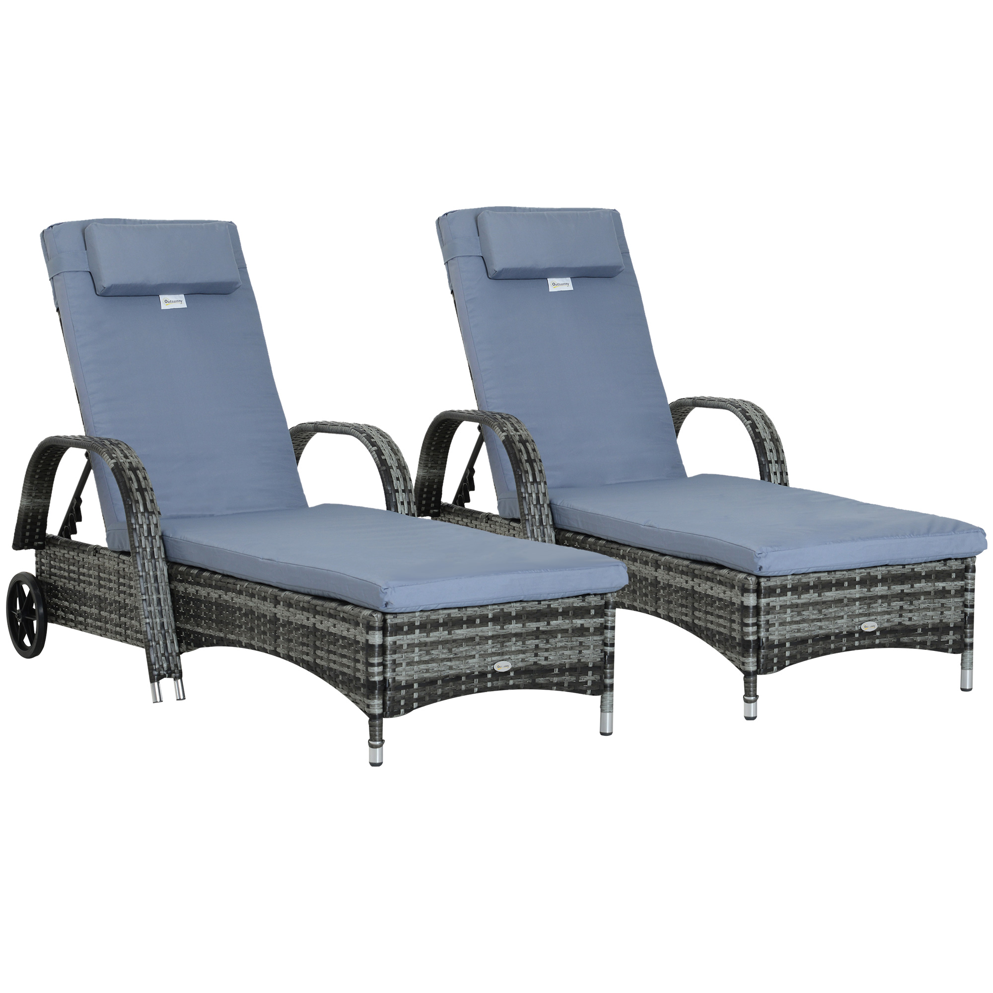 Jones 2PC Rattan Sun Lounger Recliner Bed with Headrest - Grey - Life Essentials