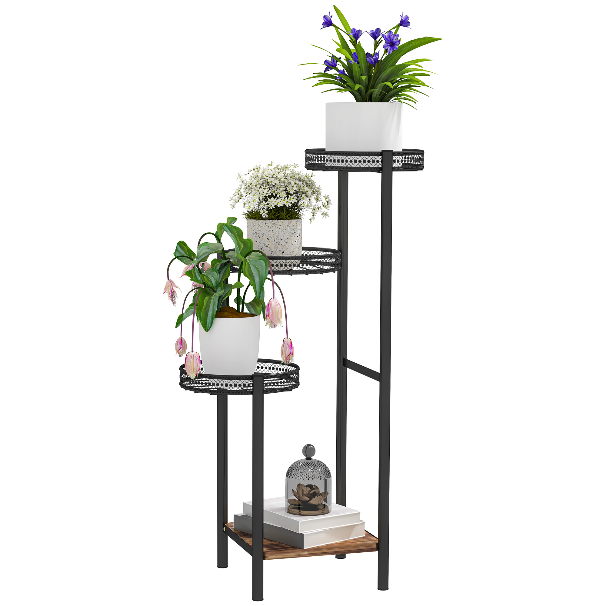 SUNVISTA Four-Tier Steel Plant Stand - Black - Life Essentials