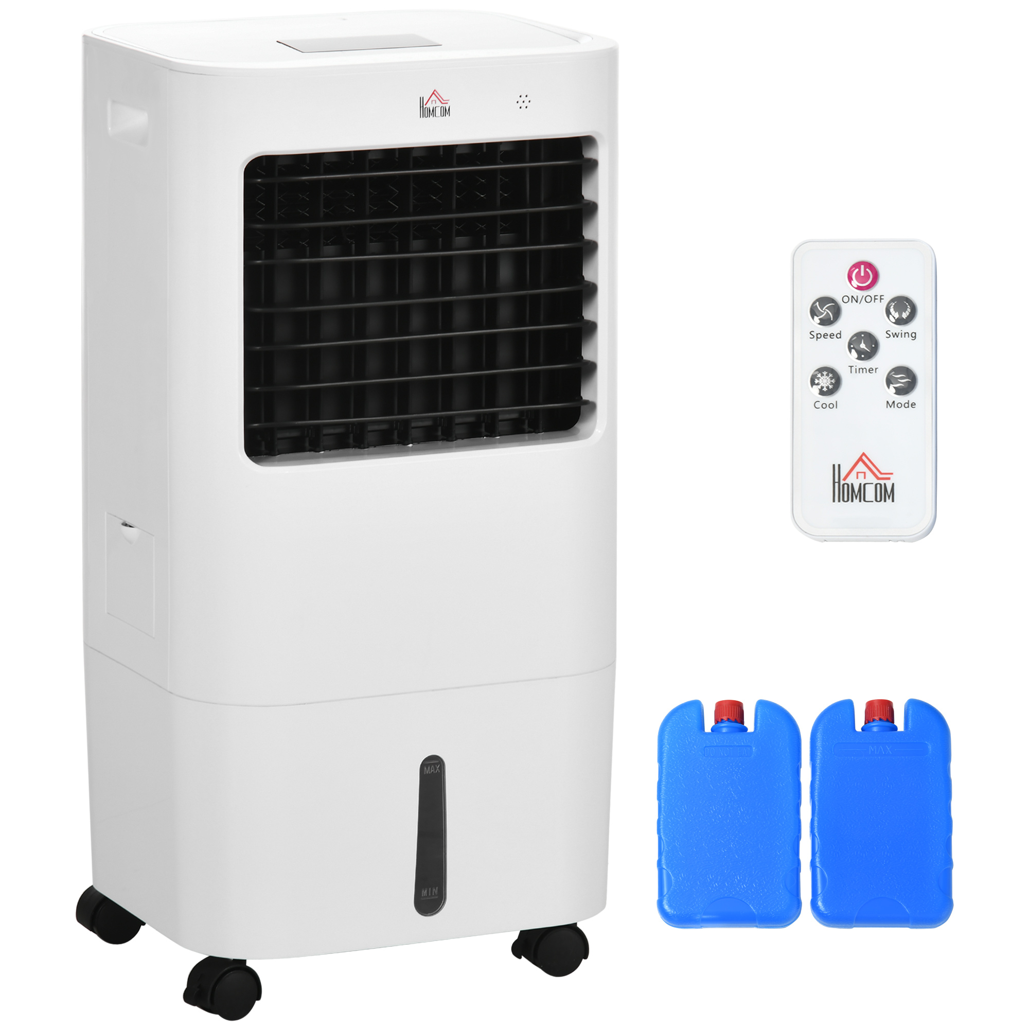 Air Cooler, Mobile Cooling Fan Humidifier Air Conditioner with 15L Water Tank, Oscillation, Remote, Timer, 32x37x74cm - Life Essentials