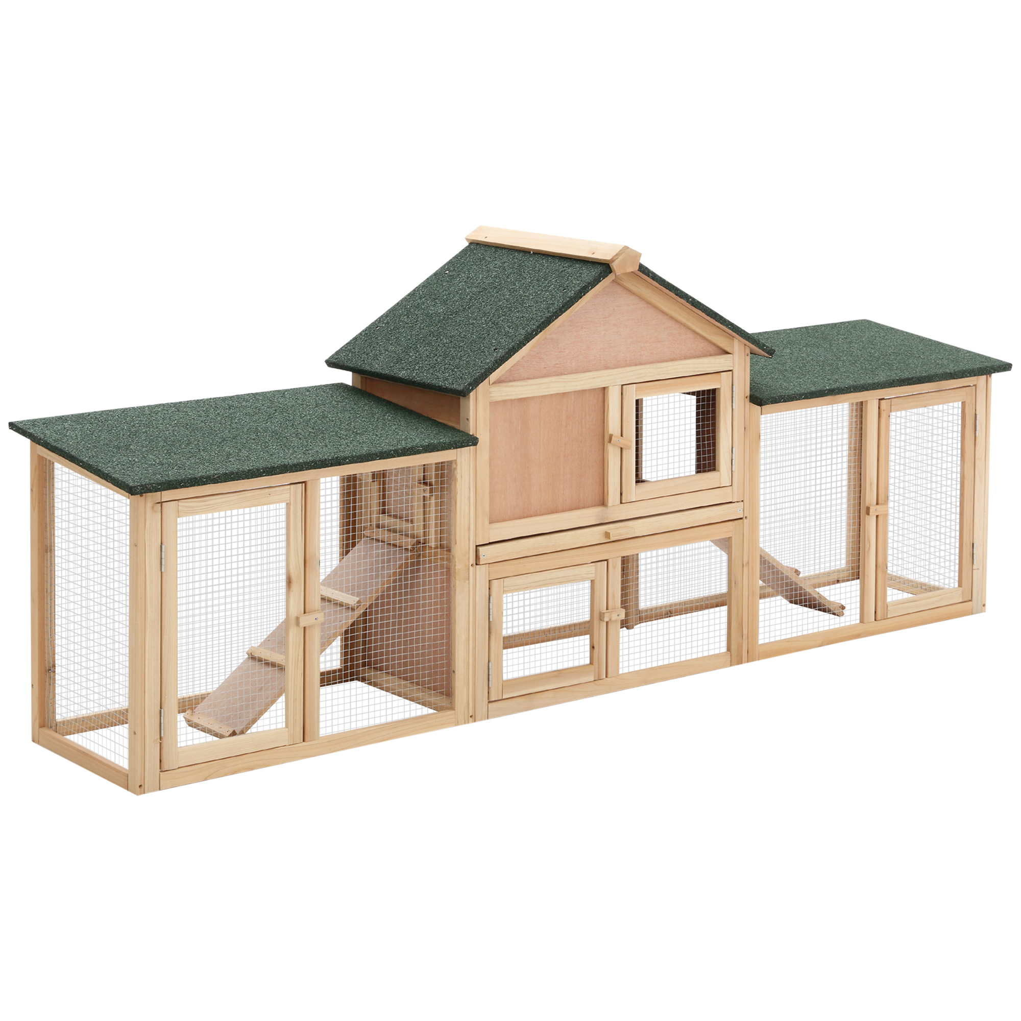 Deluxe Two-Storey Wooden Bunny Rabbit Hutch, Guinea Pig Hutch, w/ Ladder Outdoor Run Box Slide-out Tray 210 x 45.5 x 84.5 cm - Life Essentials