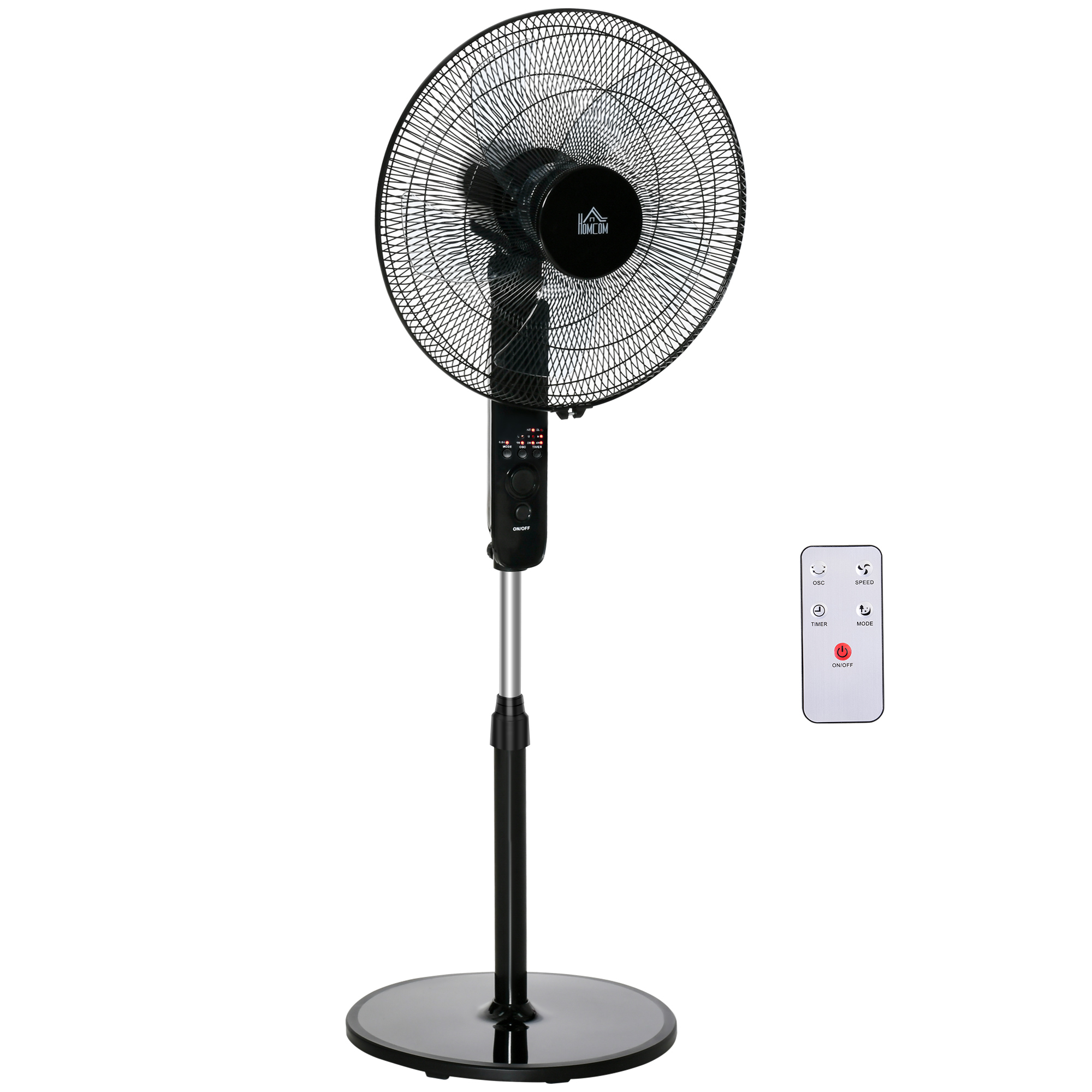Oscillating Floor Fan W/ Remote Control-Standing Cooling Machine Indoor Air Refresher w/ Adjustable Height, Speed Mode, 7.5-Hour Timer Black - Life 