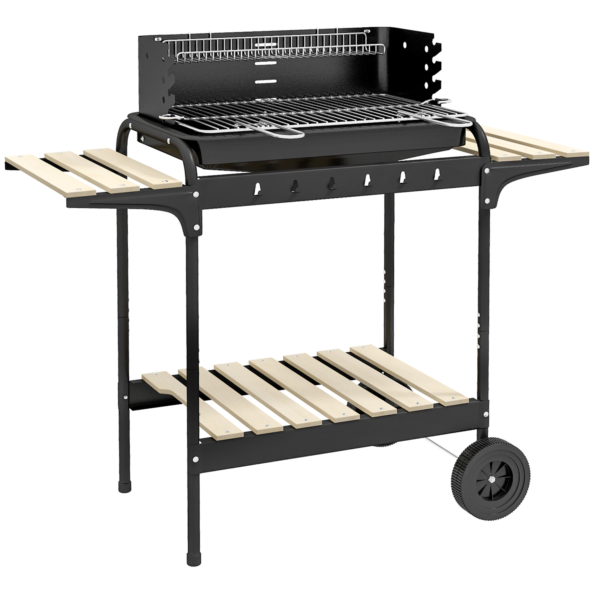 SUNVISTA Portable Charcoal BBQ Grill with Adjustable Height, Wheels & Ash Catcher, Black - Life Essentials