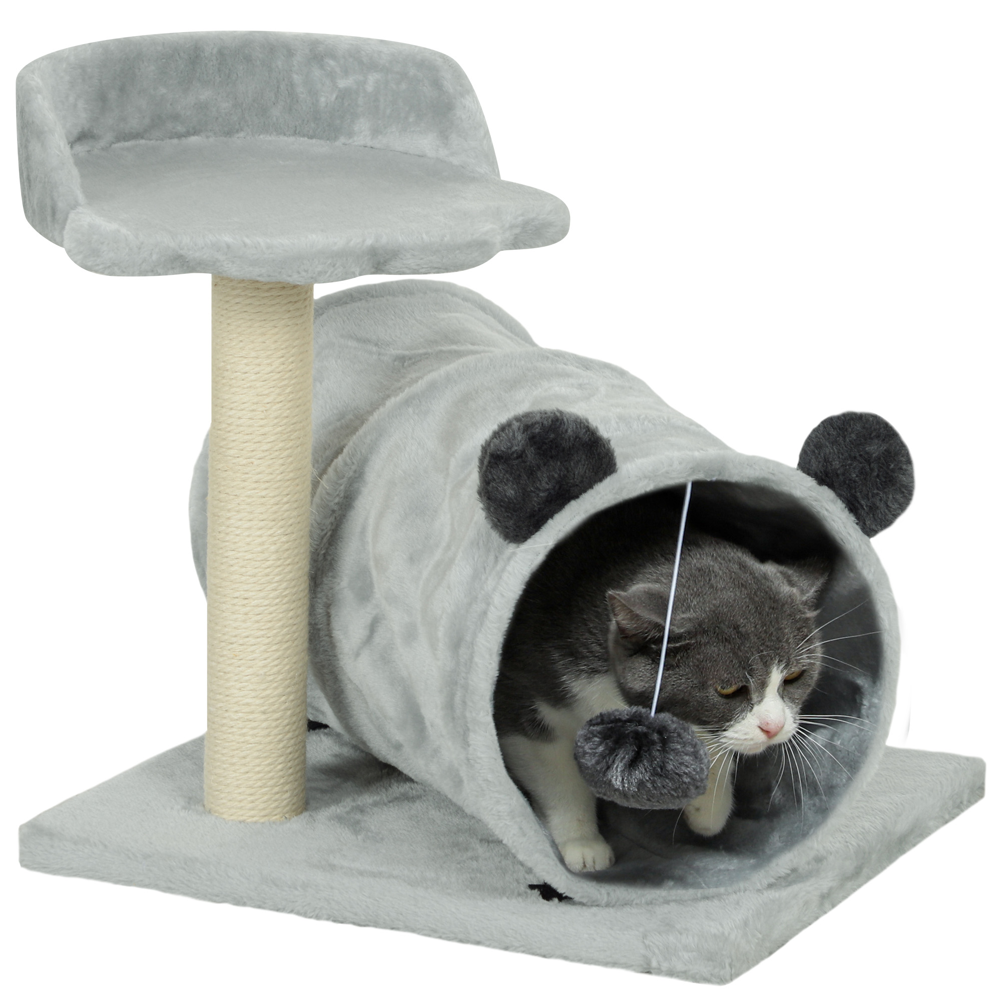 PAWSTER 47cm Small Cat Tree w/ Scratching Post, Bed, Cat Tunnel, Toy Ball, Grey - Life Essentials
