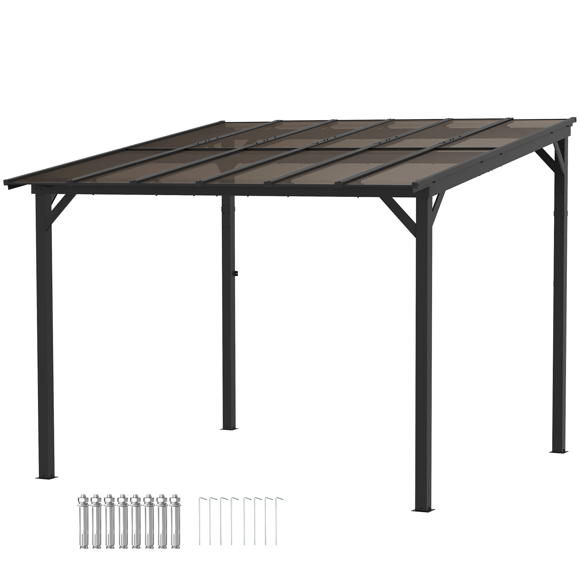 SUNVISTA 3 x 3(m) Metal Pergola with UPF 50+ and Waterproof Polycarbonate Roof, Dark Grey - Life Essentials