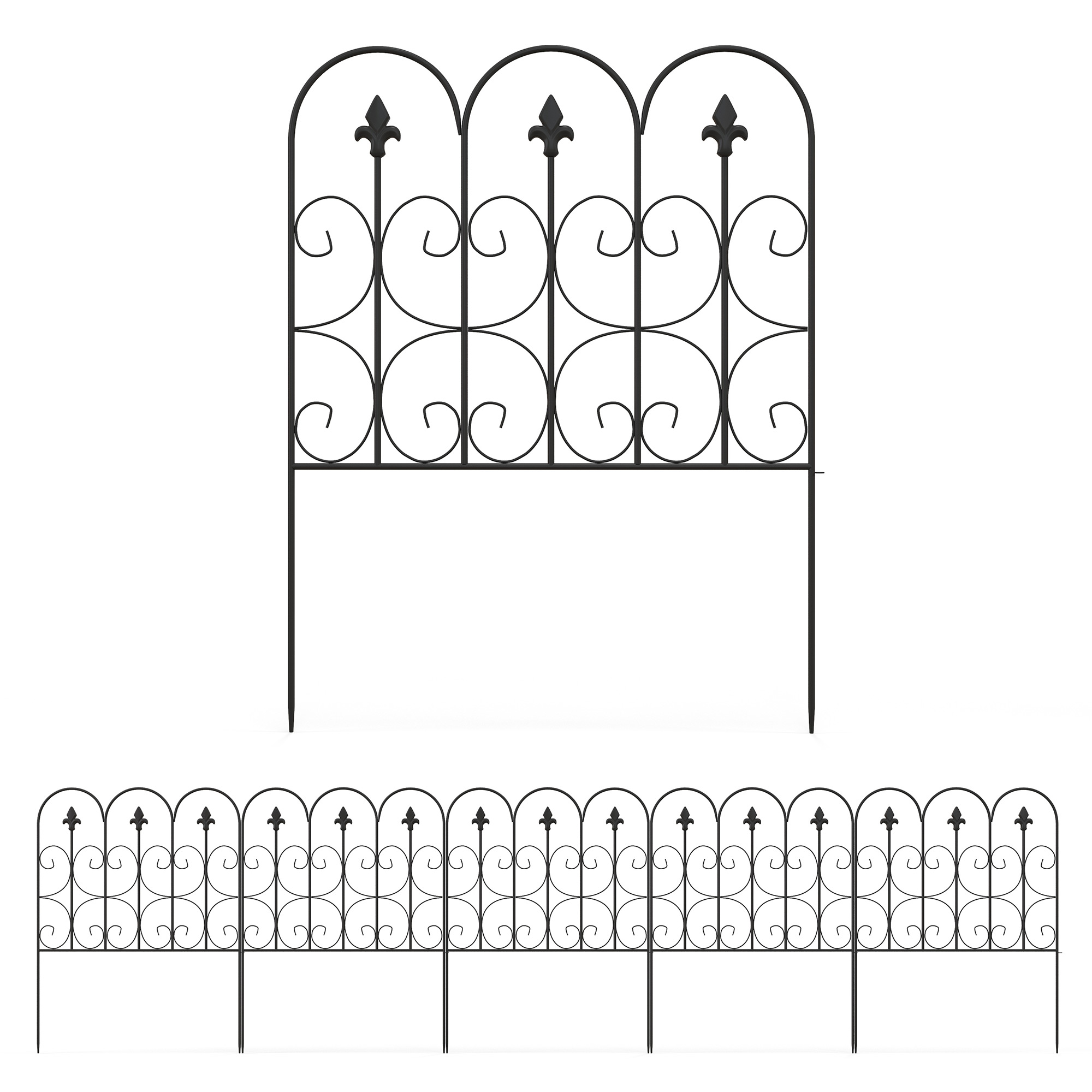Decorative Garden Fencing, 5PCs Outdoor Picket Fence Panels, Rustproof Metal Wire Landscape Flower Bed Border Edging Animal Barrier, Black - Life 
