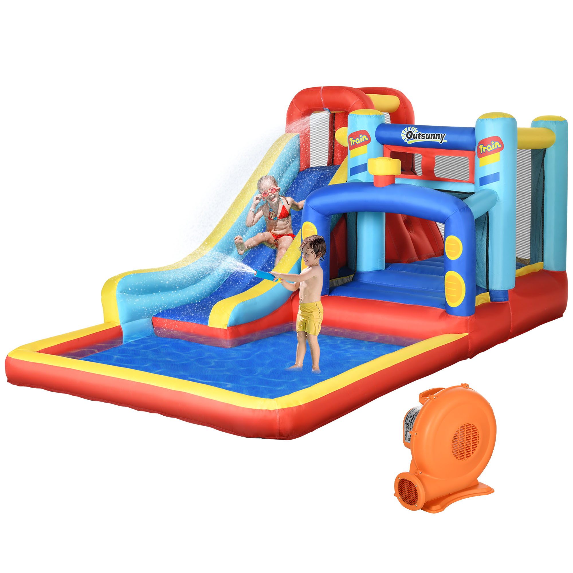 4 in 1 Bouncy Castle, with Slide, Pool, Trampoline, Climbing Wall, Blower - Multicoloured - Life Essentials