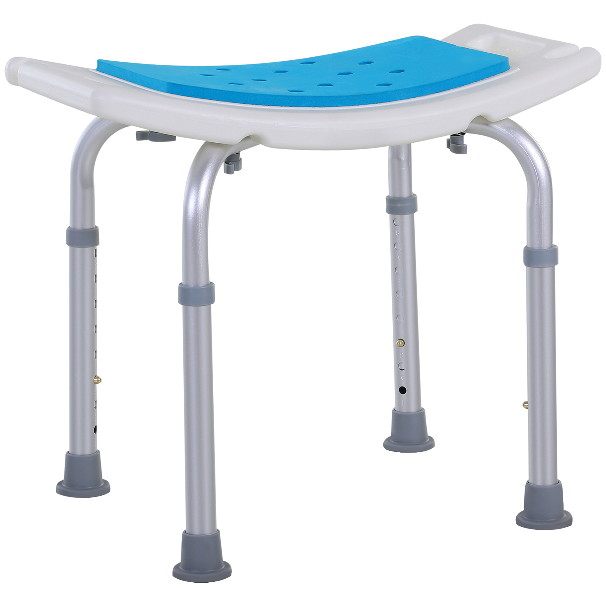 6-Level Height Adjustable Aluminium Bath Room Stool Chair Shower Non-Slip Design w/ Padded Seat Drainiage Holes Foot Pad - Blue - Life Essentials