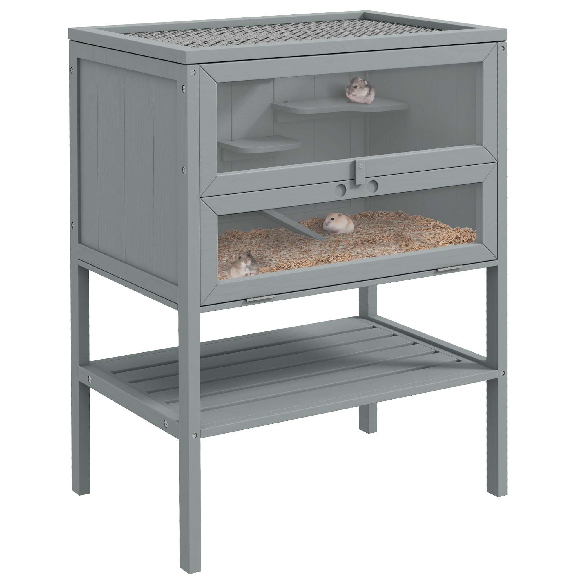 Shelley Wooden Hamster Cage 3 Tier House with Storage Shelf Openable Top - Grey - Life Essentials