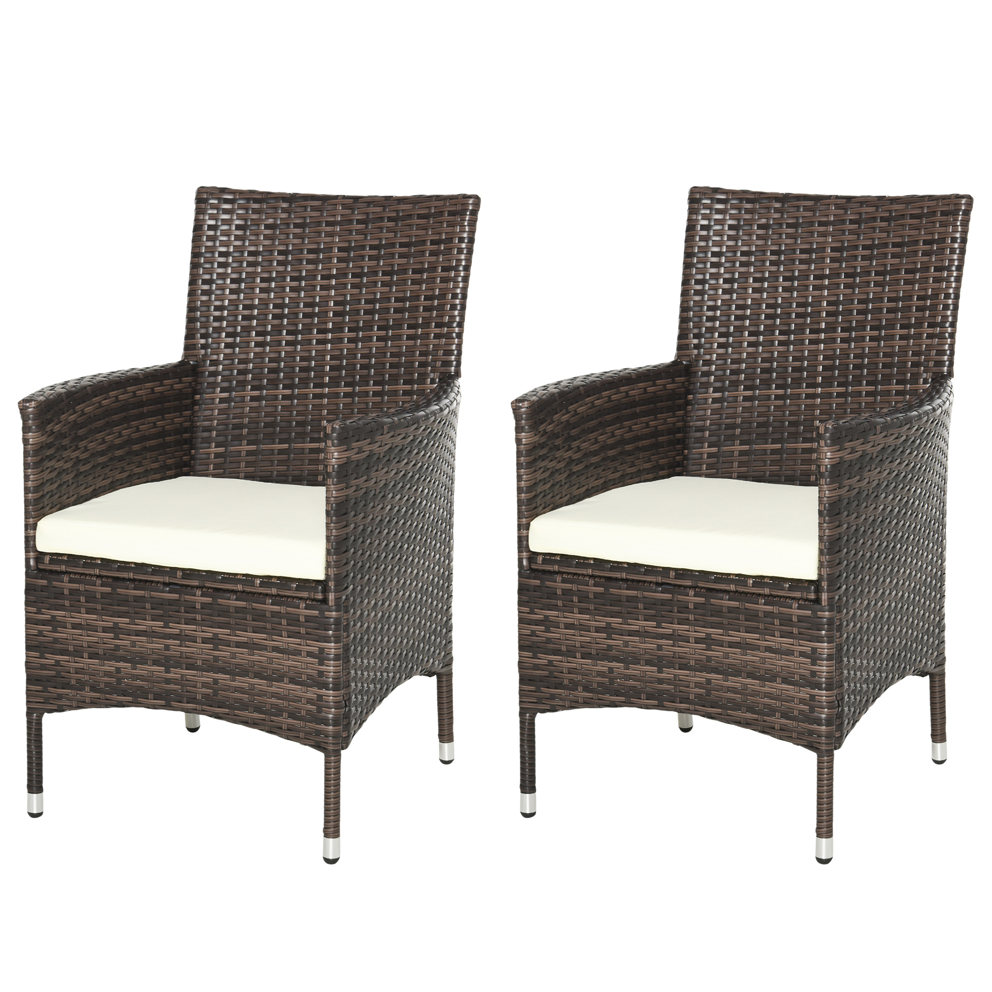 2 Seater Outdoor Rattan Armchair Dining Chair Garden Patio Furniture w/ Armrests Cushions Mixed Brown - Life Essentials