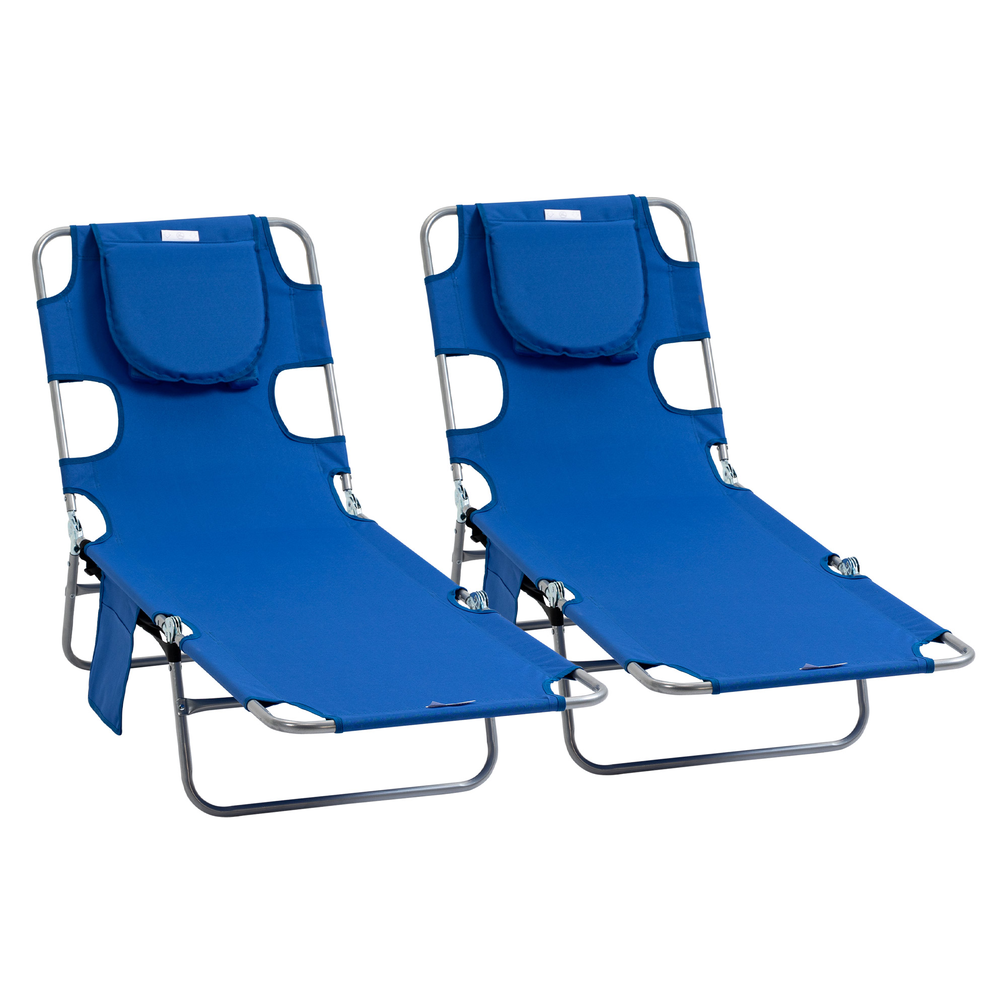 2 Pieces Foldable Sun Lounger with Reading Hole, Portable Sun Lounger with 5 Level Adjustable Backrest, Reclining Lounge Chair with Side Pocket, 