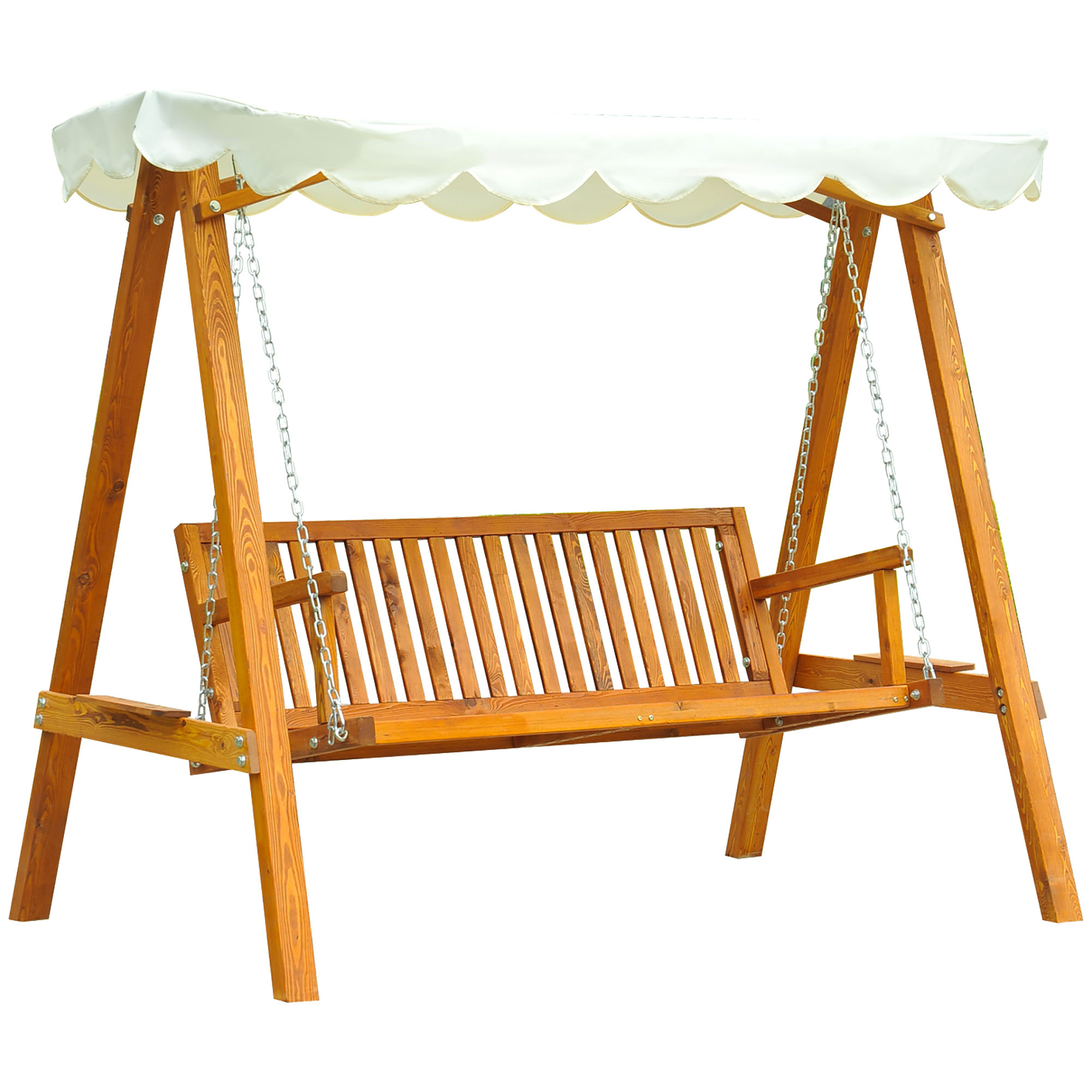 3 Seater Wooden Garden Swing Seat Swing Chair Outdoor Hammock Bench Furniture, Cream White - Life Essentials