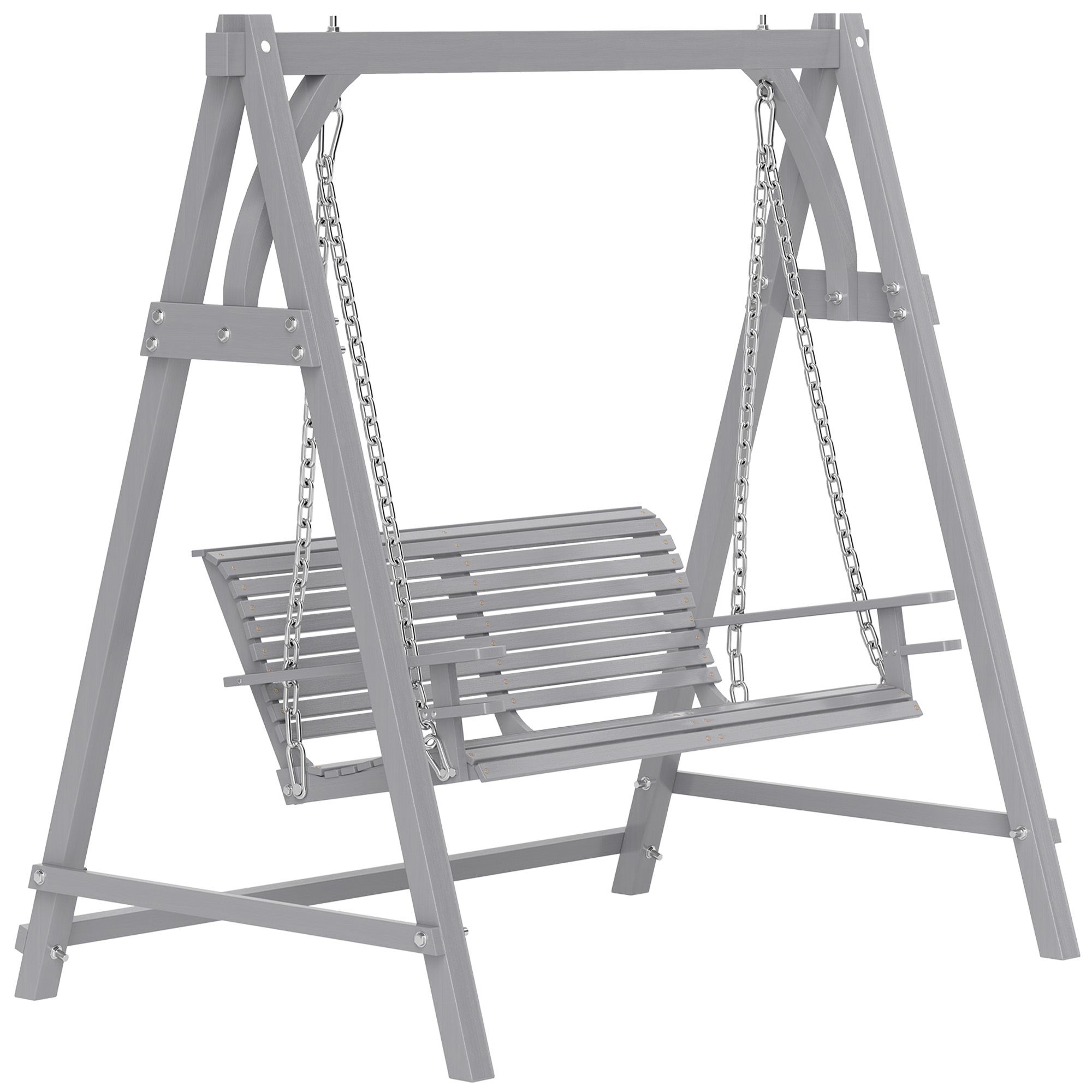 SUNVISTA 2 Seater Garden Swing Seat Larch Wood Swing Chair Hammock Bench Lounger - Grey - Life Essentials