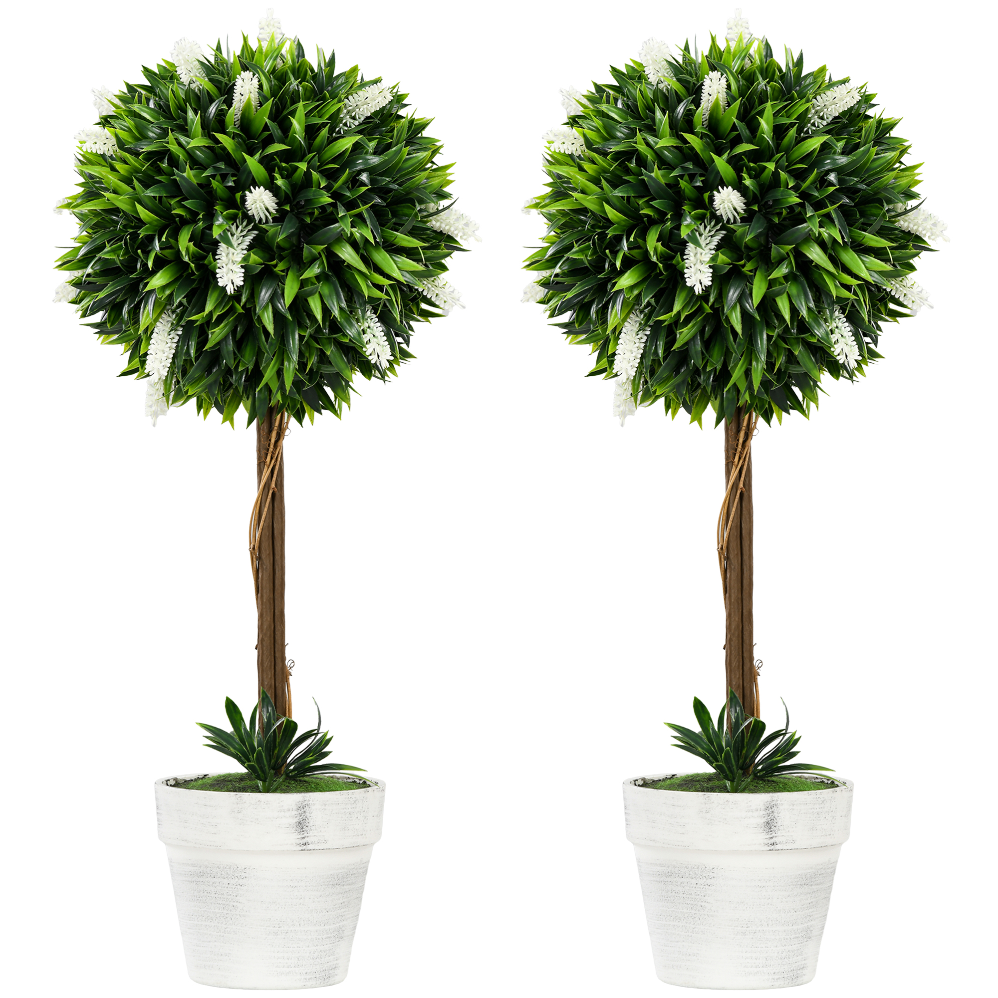 Scott Set of 2 Decorative Artificial Plants Ball Trees for Indoor Outdoor - White - Life Essentials
