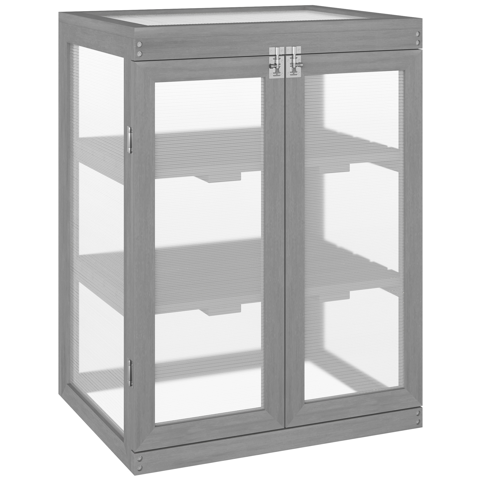 3-tier Wood Greenhouse Garden Polycarbonate Cold Frame Grow House w/ Storage Shelf for Plants, Flowers, Dark Grey - Life Essentials