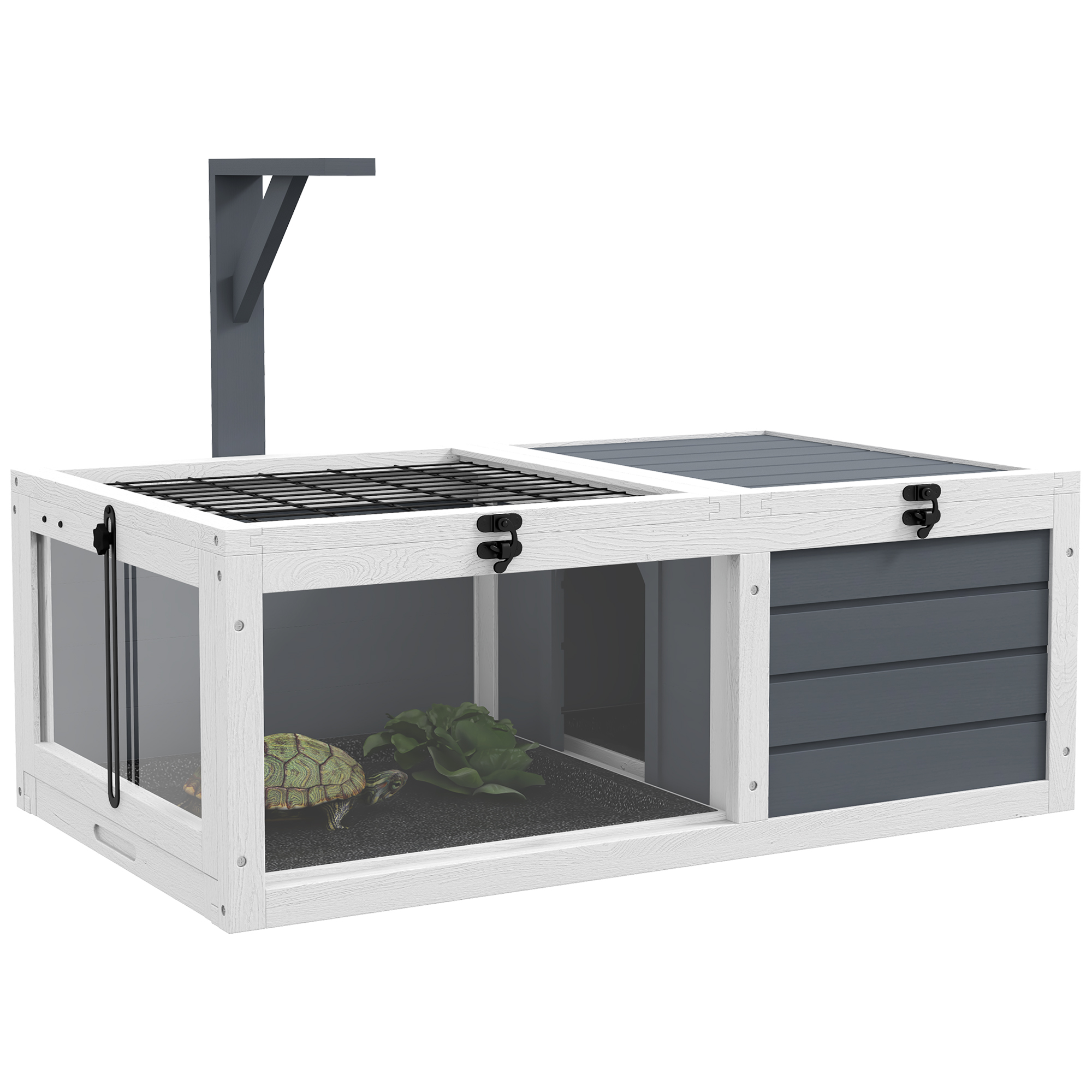 Shelley Tortoise Table with Wooden Lamp Holder Openable Lids Pull-Out Trays - Grey - Life Essentials