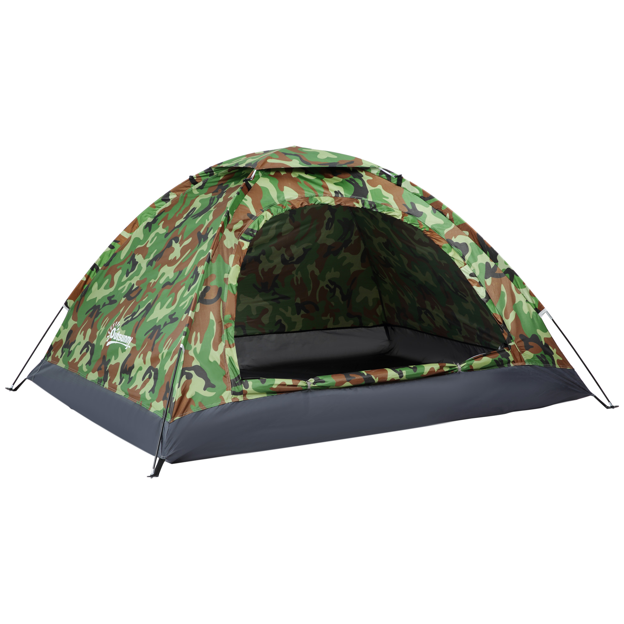 2 Person Camping Tent, Camouflage Tent with Zipped Doors, Storage Pocket, Portable Handy Bag, Multicoloured - Life Essentials