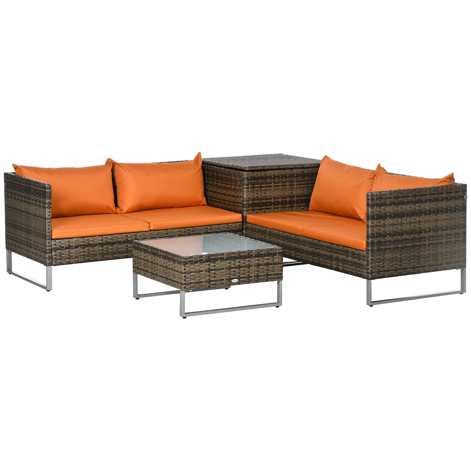 Jones 4 PCs Garden Rattan Outdoor Furniture Set with Cushions - Orange - Life Essentials