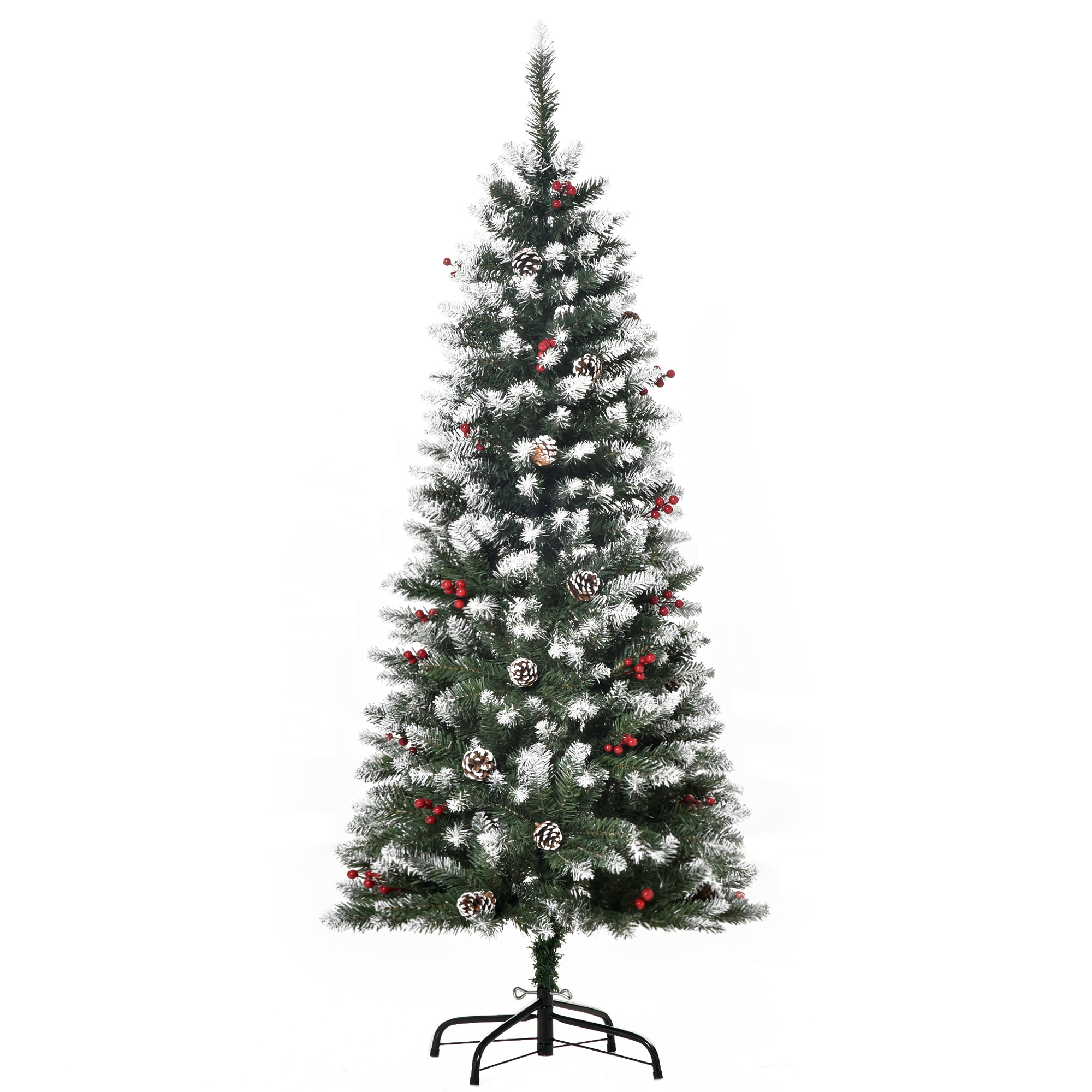 Debbie 5FT Pencil Christmas Tree with Red Berries and Pinecones Holiday Home Indoor Decoration with Foldable Feet Green - Life Essentials