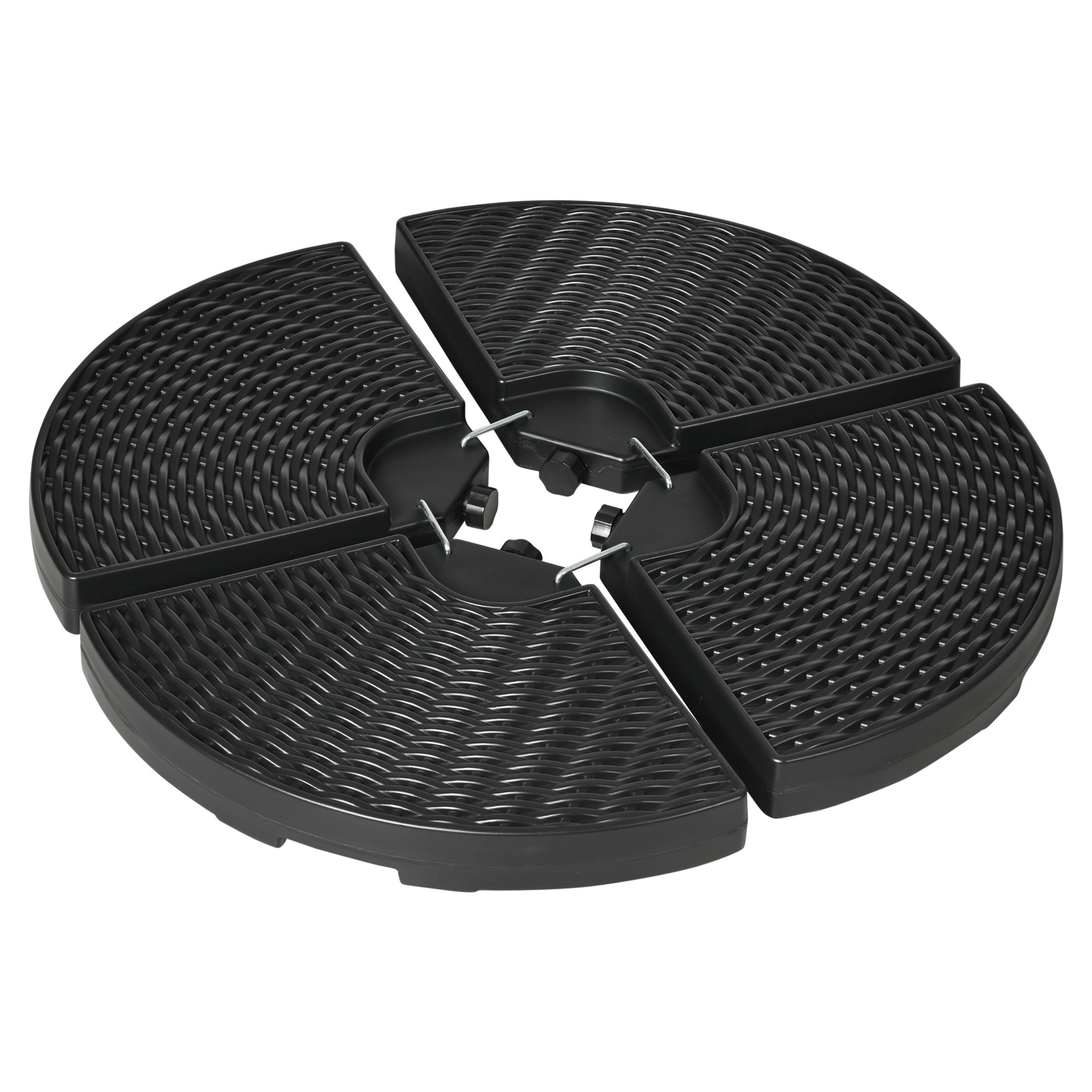 4PCs Parasol Bases, Patio Umbrella Weights for Parasol, Wicker Effect HDPE Water and Sand Filled Base with Built-in Handles - Life Essentials
