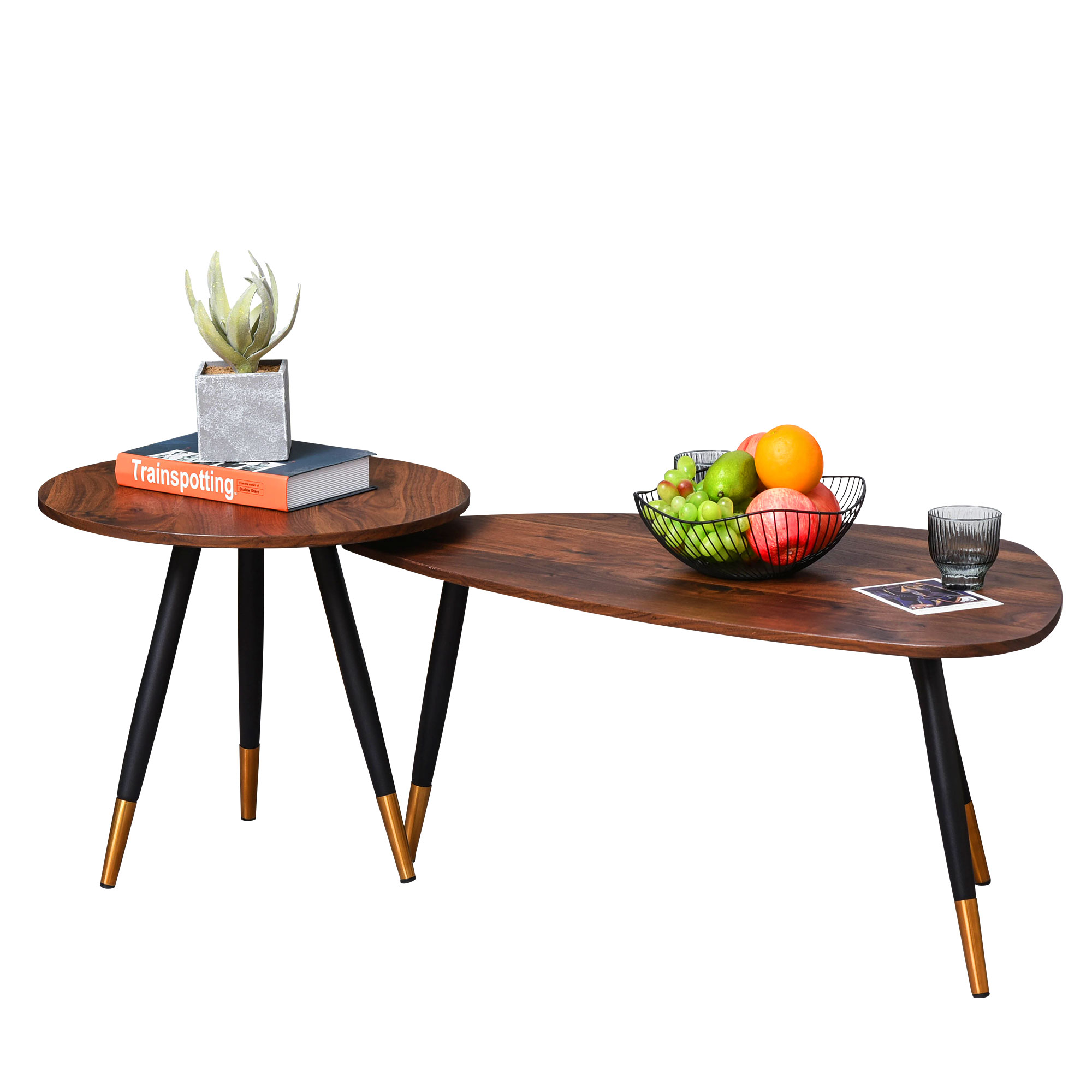 Nest of Tables Set of 2 Nesting Coffees End Tables Vintage Decor Side Table Triangle Occasional Stand Tea Table for Living Room Home and Office - Life