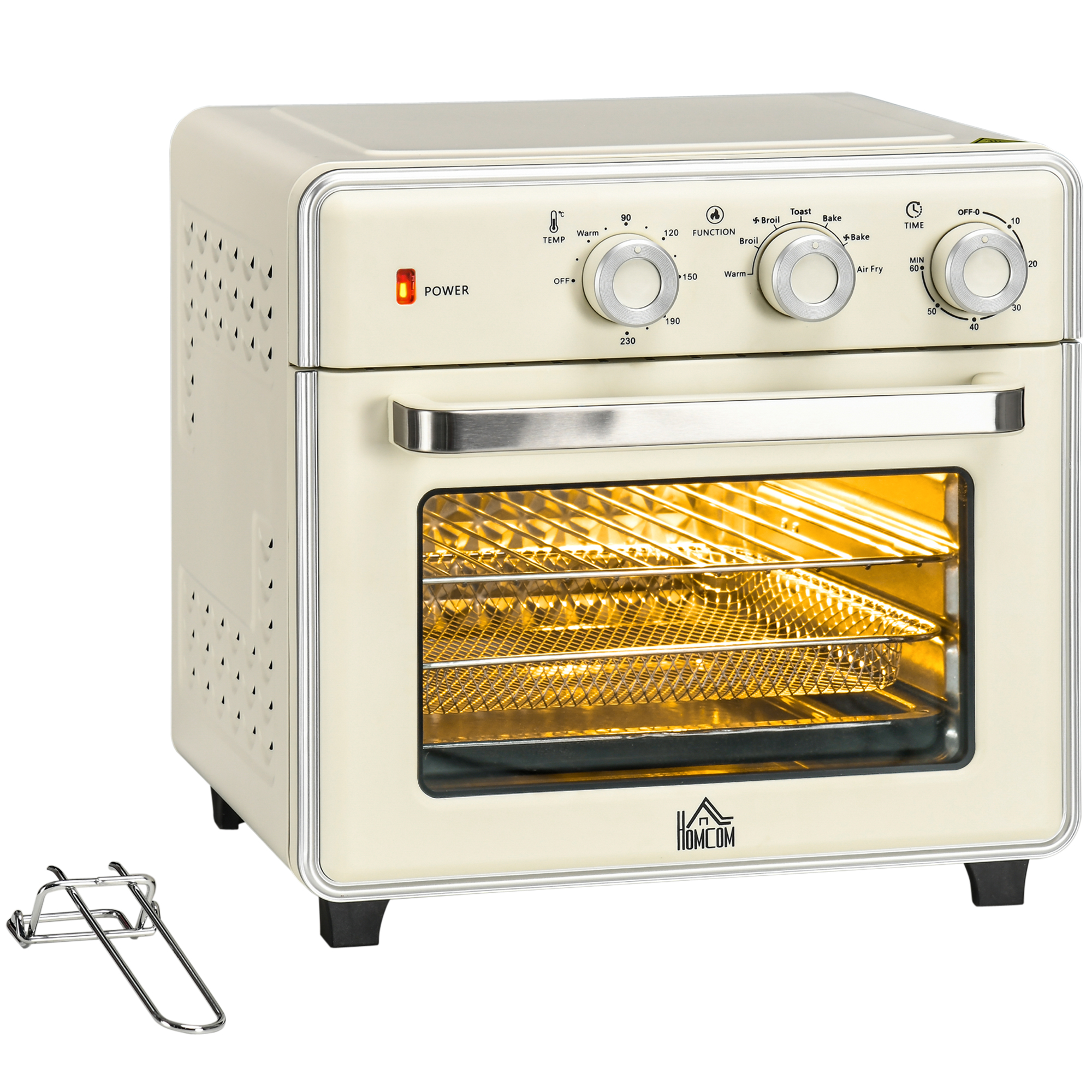 7 in 1 1400W Countertop Toaster 20L Oven with Warm, Broil, Toast, Bake, Air Fryer Setting - Cream White - Life Essentials