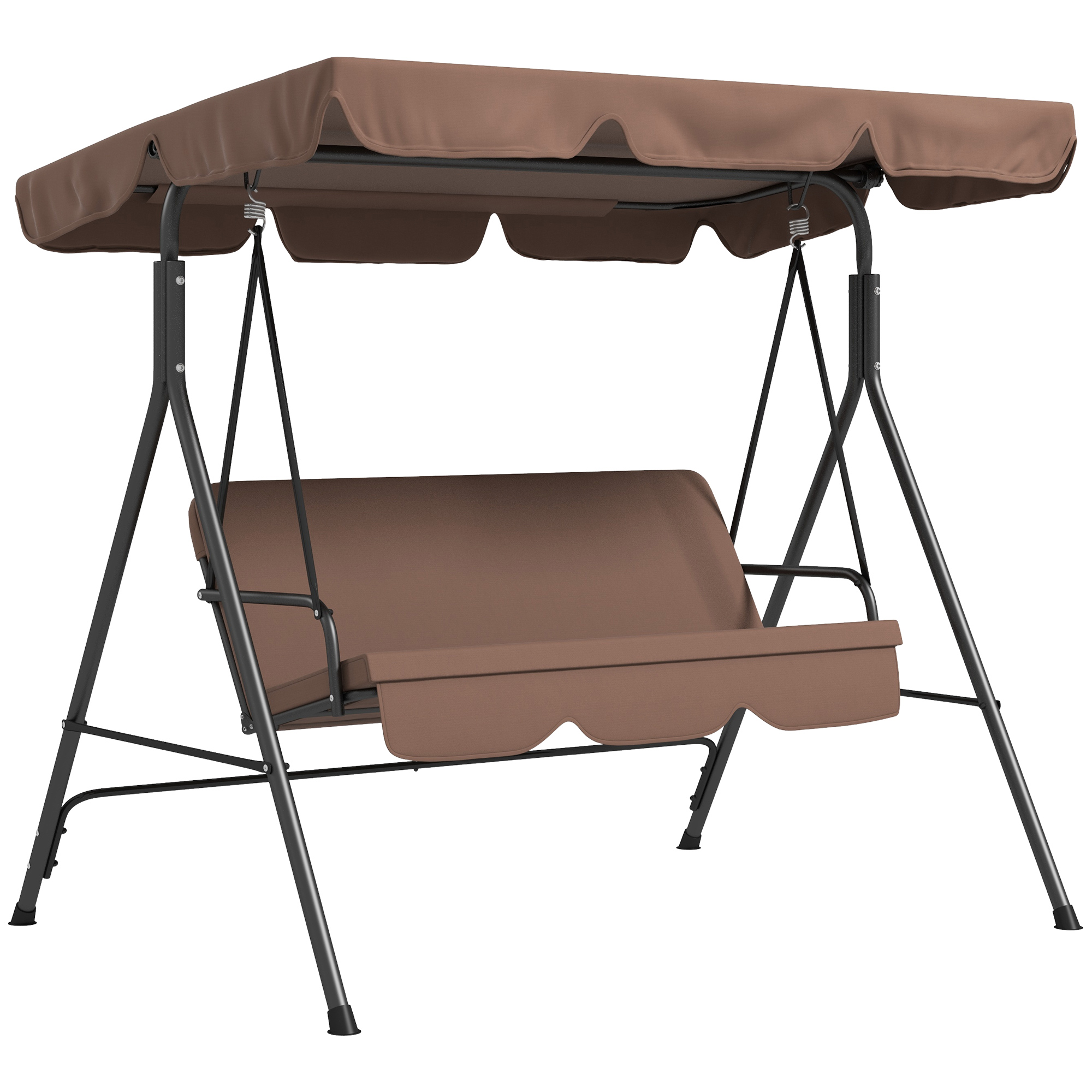 3-Seat Swing Chair Garden Swing Seat with Adjustable Canopy for Patio, Brown - Life Essentials