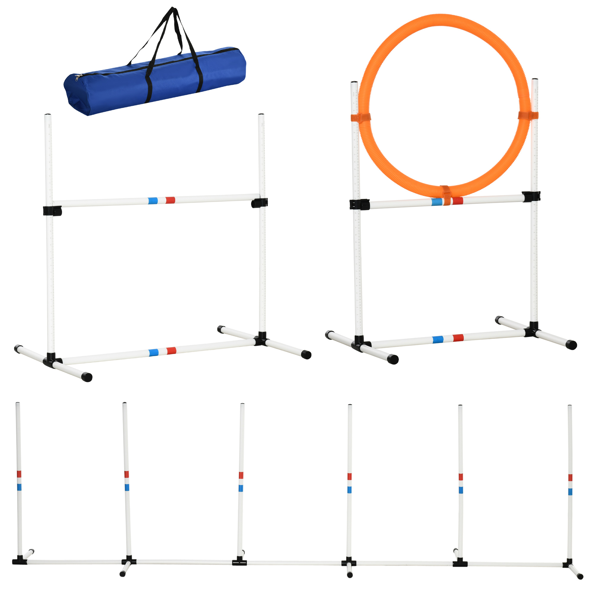3 Piece Pet Agility Training Equipment Dog Play Run Jump Obedience Training Set Adjustable (Pole + Hoop + Hurdle) - Life Essentials