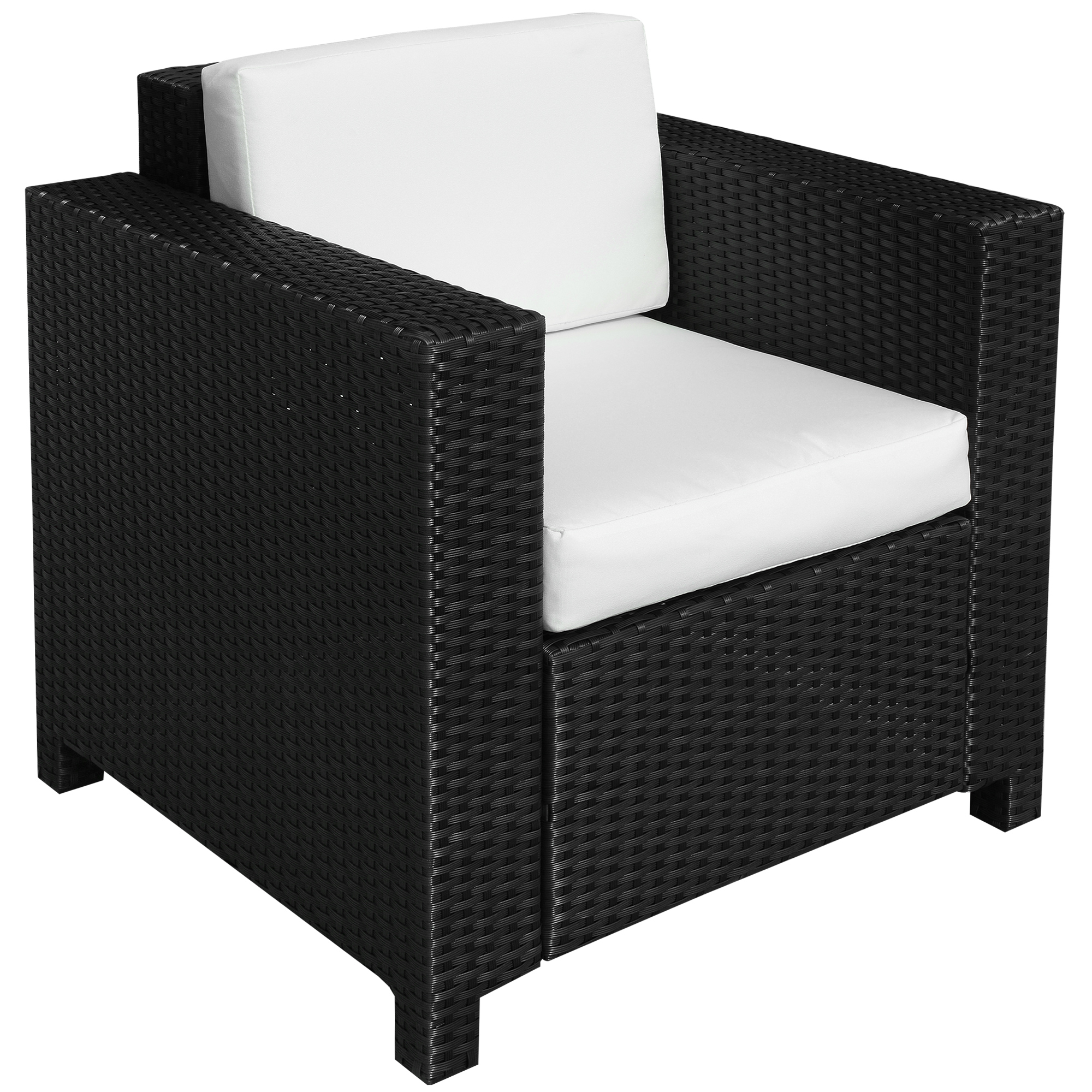 1 Seater Rattan Garden All-Weather Wicker Weave Single Sofa Armchair with Fire Resistant Cushion - Black - Life Essentials