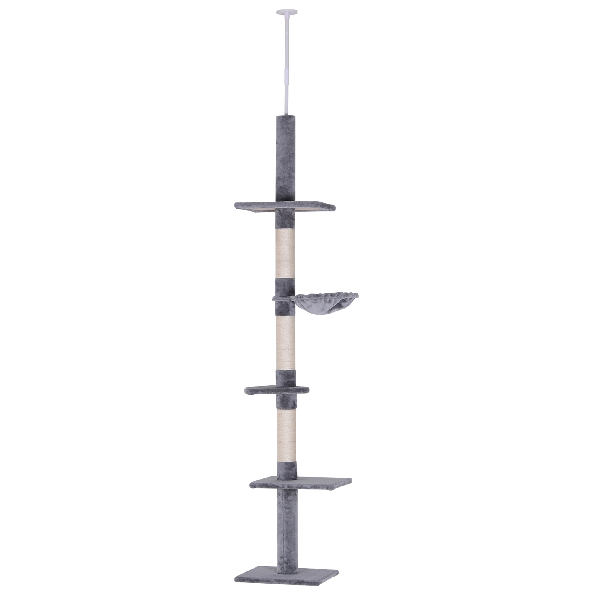 Cats Floor to Ceiling Scratching Post w/ 5-Tier Plush Leisure Platforms Grey - Life Essentials