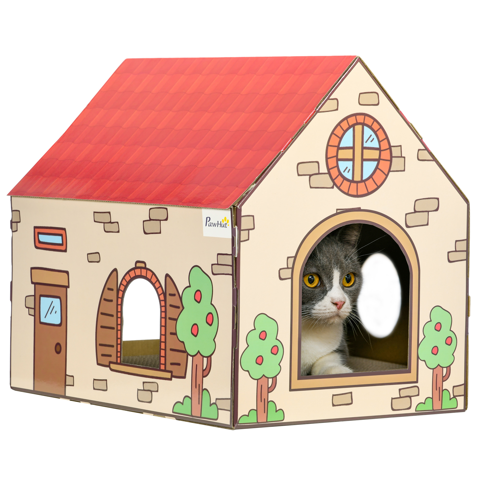Two-In-One Cat House, Cat Scratching Board with Scratcher, Catnip, Cat Cardboard Scratcher for Indoor Cats - Life Essentials
