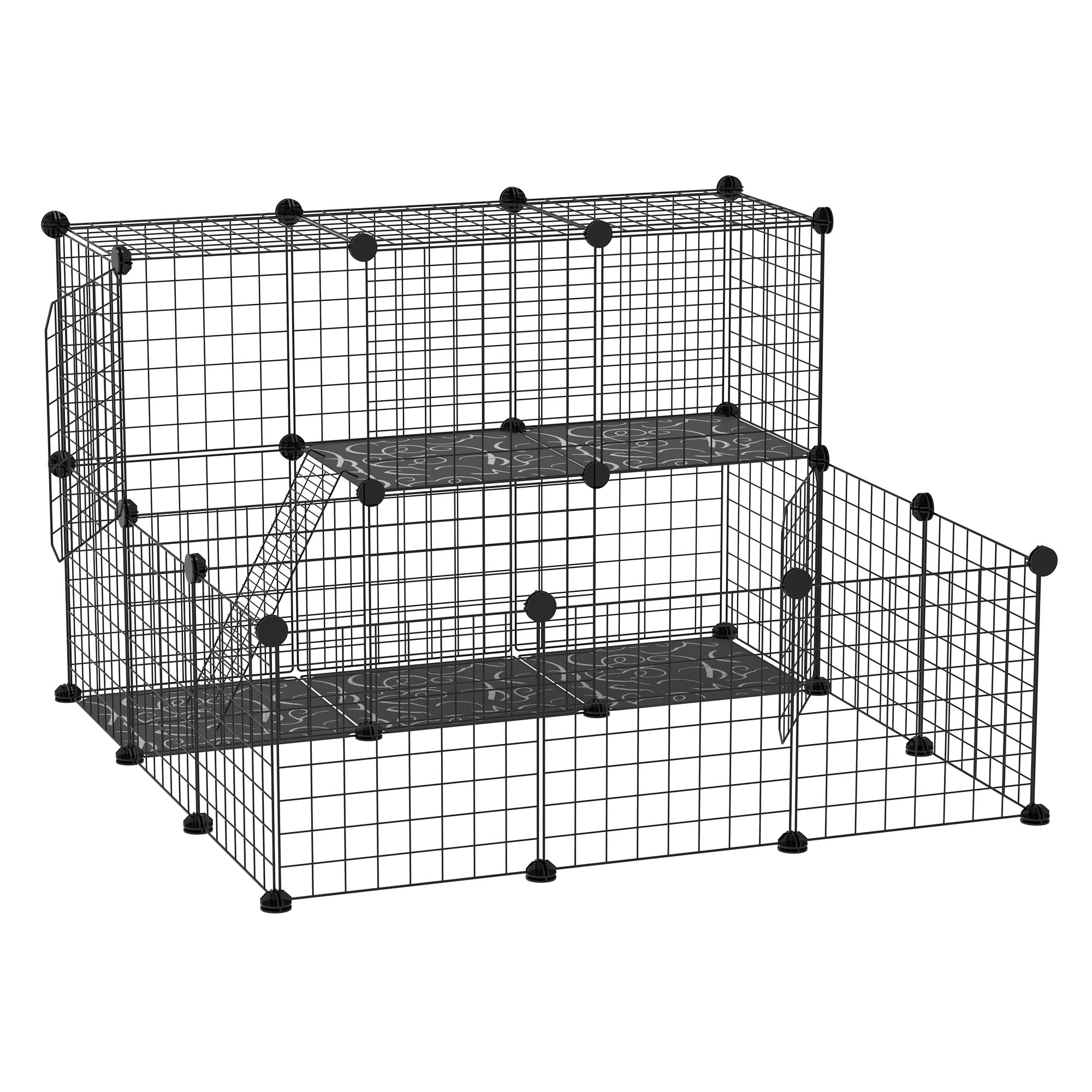 Pet Playpen w/ Door Customisable Fence for Guinea Pigs Hamsters Chinchillas Hedgehogs - Black - Life Essentials