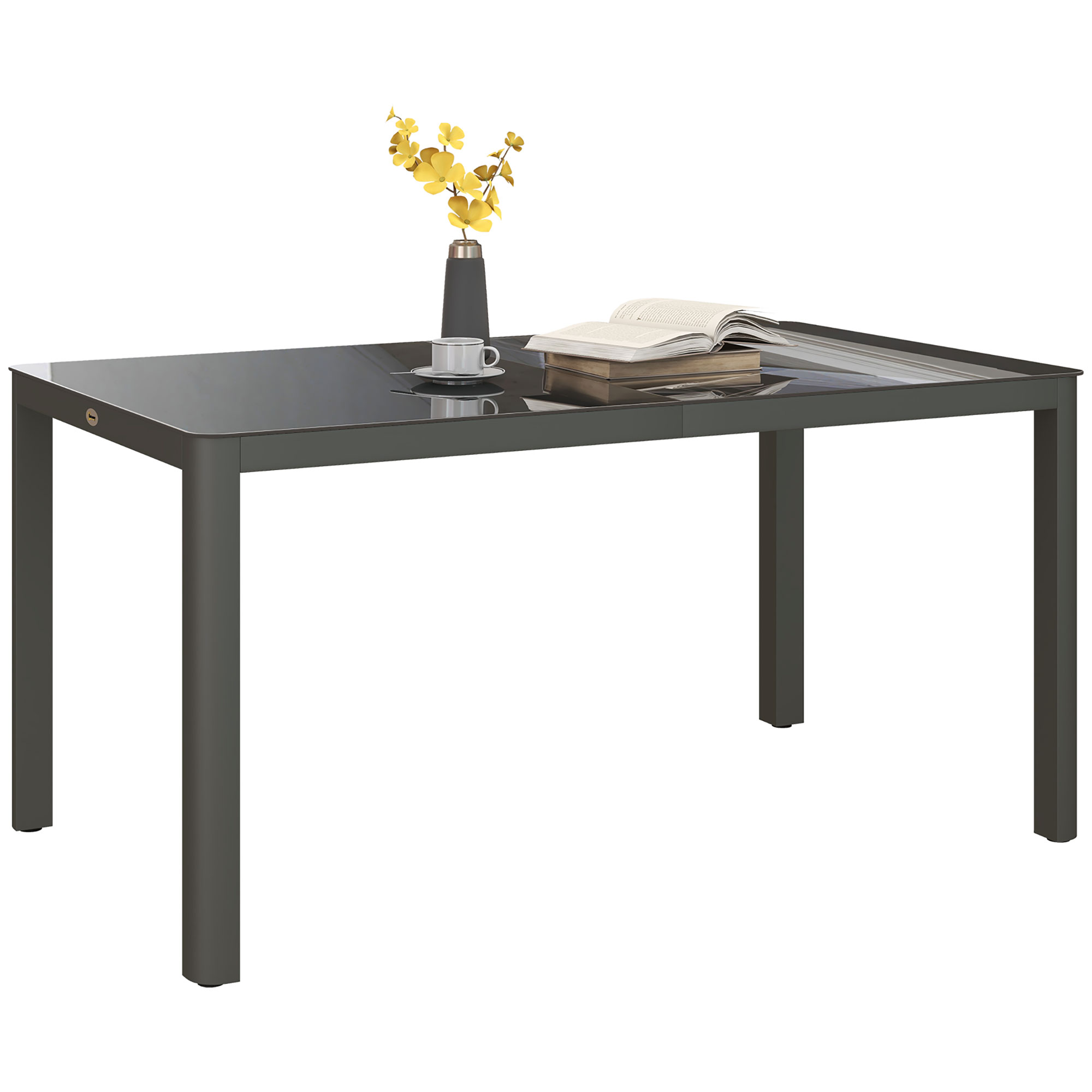 Garden Dining Table, Outdoor Dining Table for 6 with Tempered Glass Top and Aluminium Frame for Patio, Grey - Life Essentials