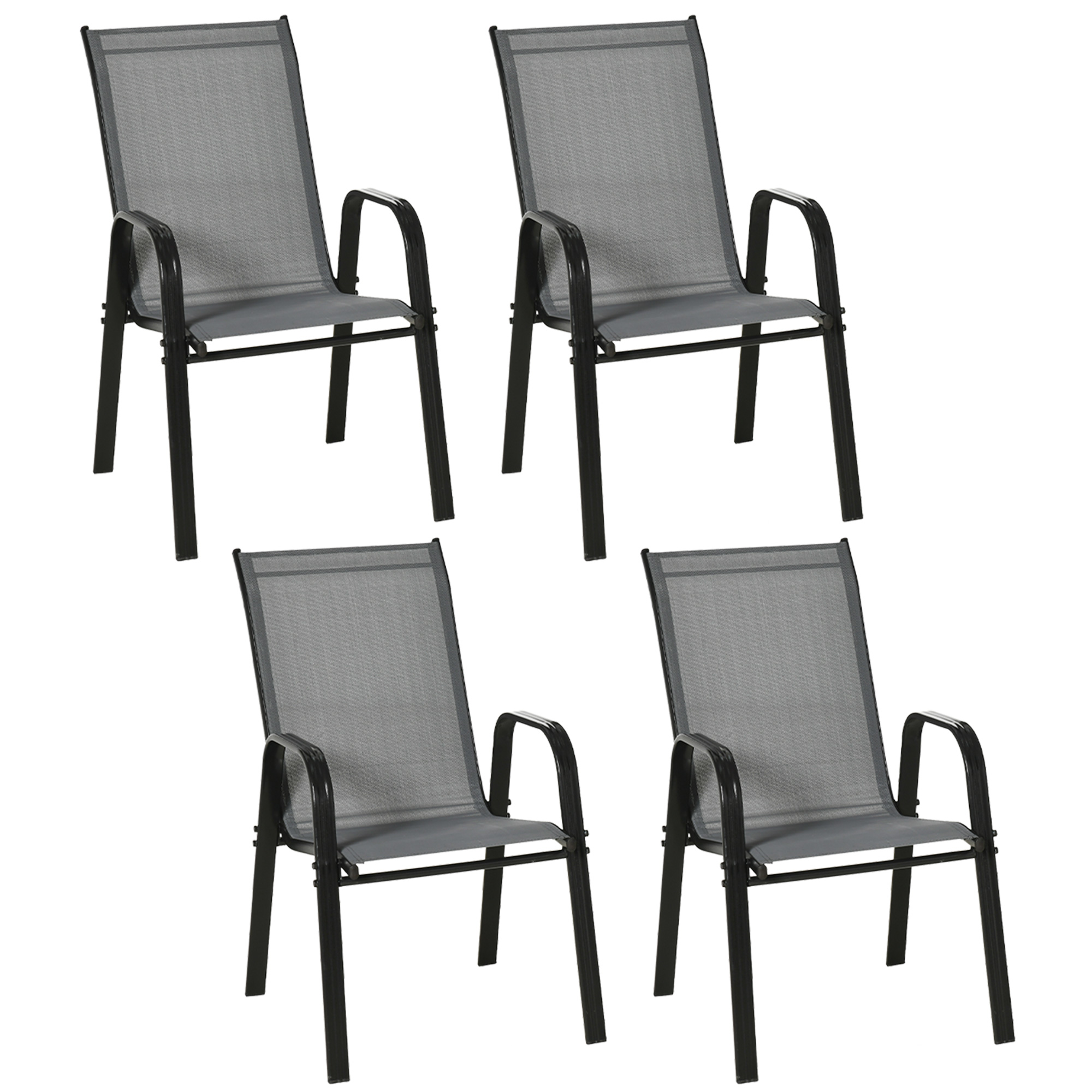 Set of 4 Garden Dining Chair Set Stackable Outdoor Patio Furniture Set with Backrest and Armrest, Dark Grey - Life Essentials
