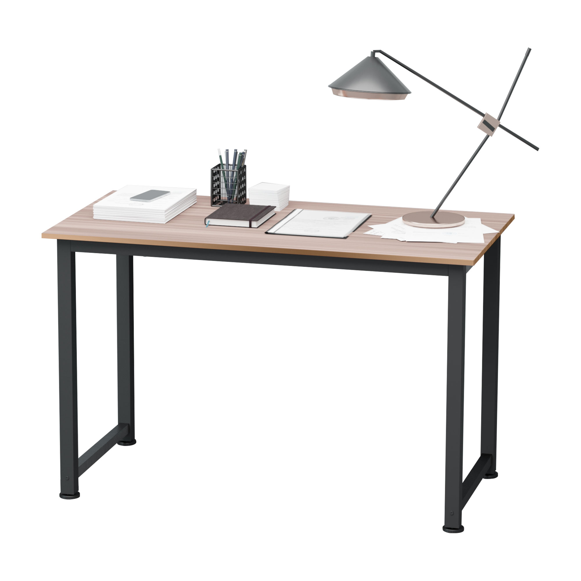 Computer Desk PC Writing Table Home Office Workstation Adjustable Feet Stable Work Study w/ Metal Frame Oak Black - Life Essentials