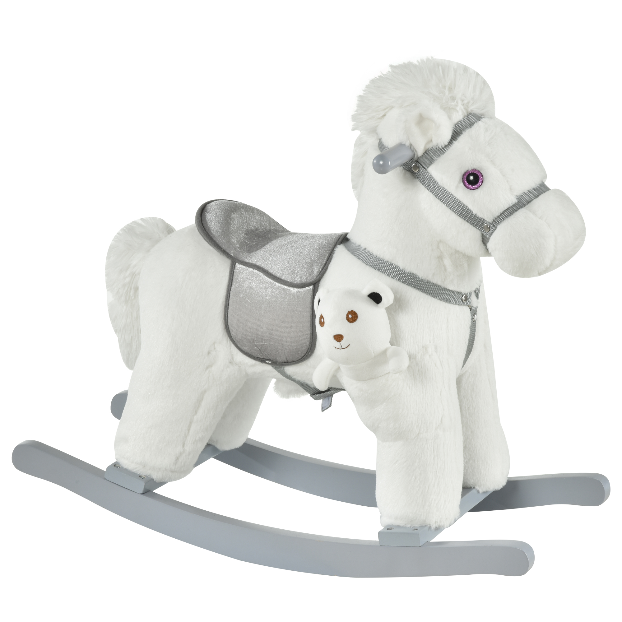 Kids Plush Ride-On Rocking Horse Toy Rocker with Plush Toy Realistic Sounds for Child 18-36 Months White - Life Essentials