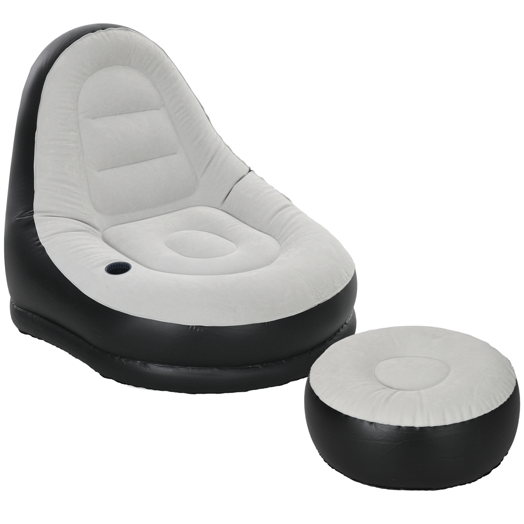 Jones Inflatable Lounge Chair and Ottoman Set with Cup Holder - Grey - Life Essentials