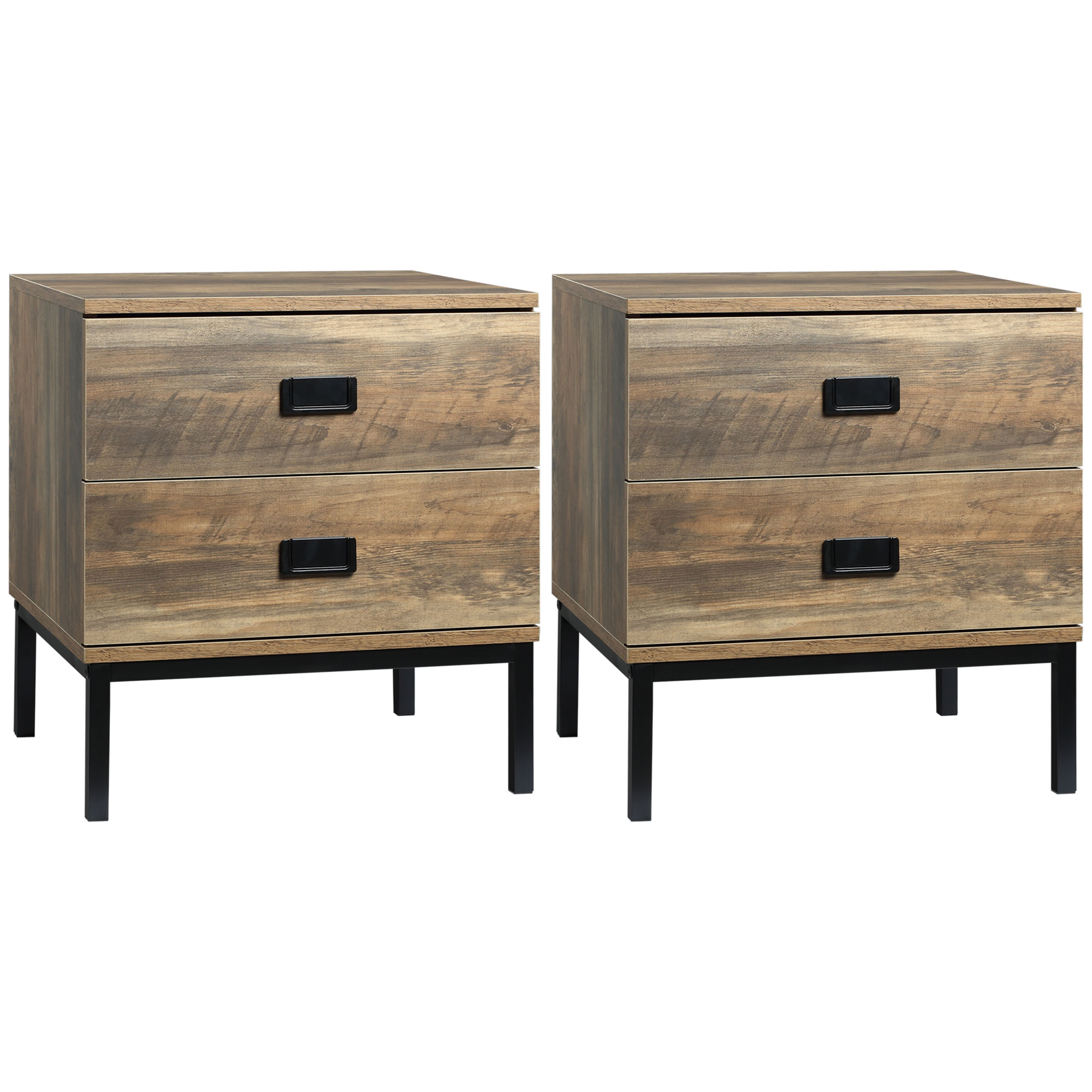 Bedside Table - RETRO 2 Piece 2 Drawer Nightstand Coffee 45cm - Life Essentials