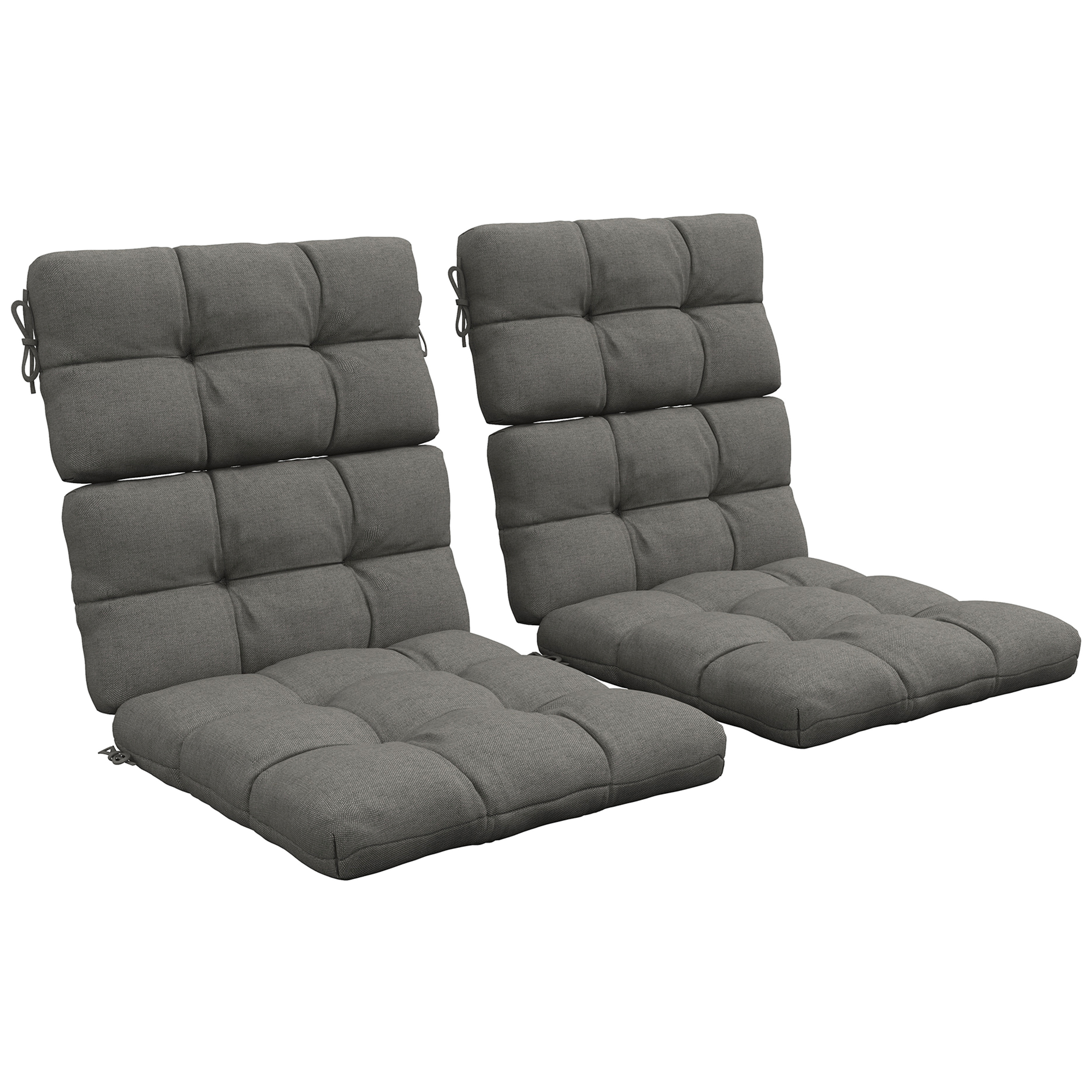2-Piece Seat Cushion Replacement with Backrest, Garden Patio Chair Cushions Set with Ties, Charcoal Grey - Life Essentials