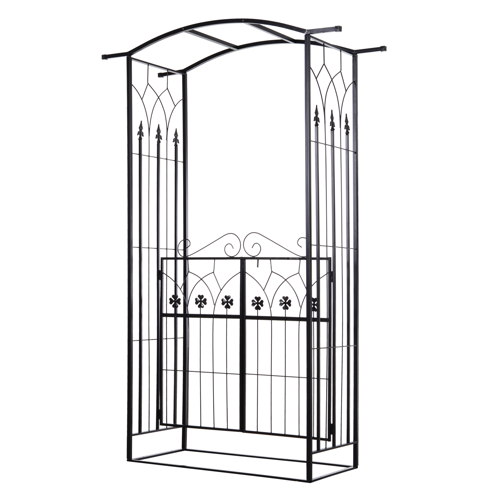 Metal Frame Outdoor Garden Entrance Arch w/ Gate Black - Life Essentials