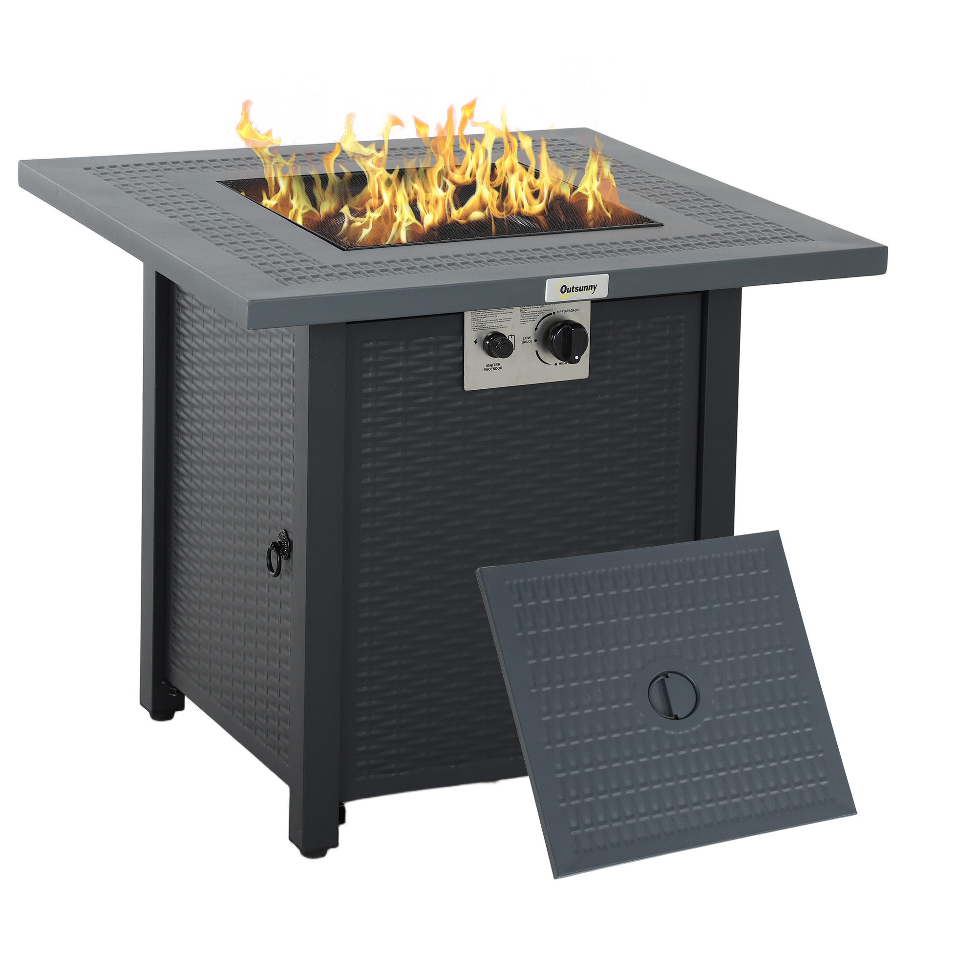 SUNVISTA 71 x 71cm 40000 BTU Gas Firepit Table - Black/Dark Grey - Life Essentials