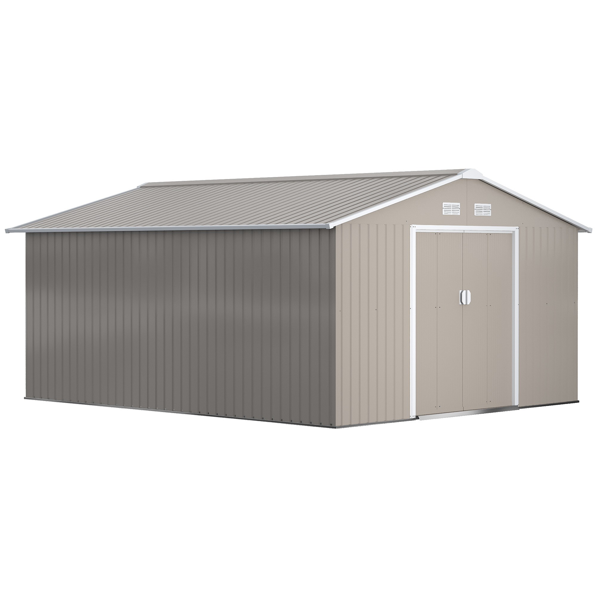 13 x 11ft Garden Metal Storage Shed Outdoor Storage Shed with Foundation Ventilation & Doors, Light Grey - Life Essentials
