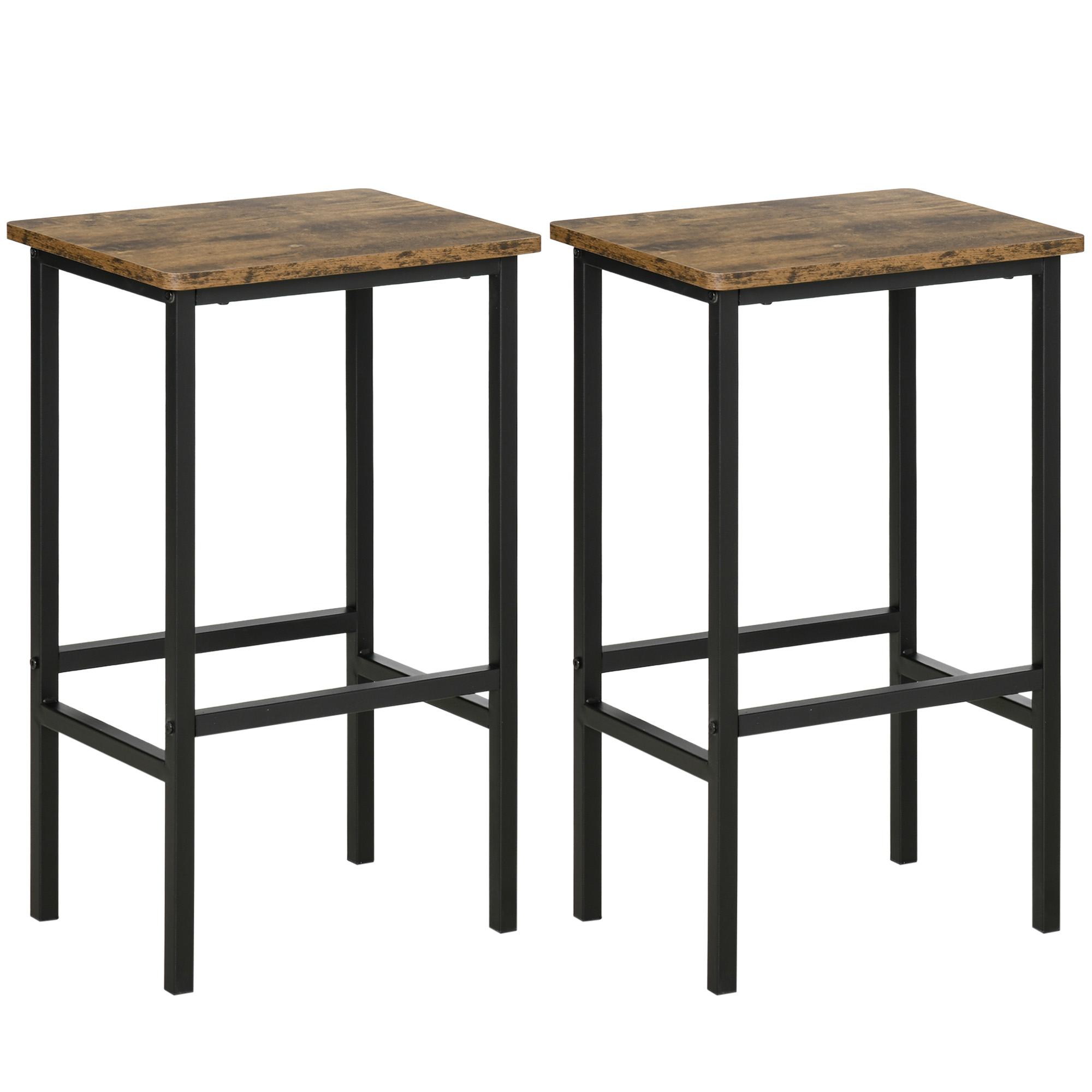 Industrial Bar Stools, Set of 2 Kitchen Breakfast Bar Chairs with Footrest, Counter Height Island Stools for Dining Area Home Pub Rustic Brown - Life 
