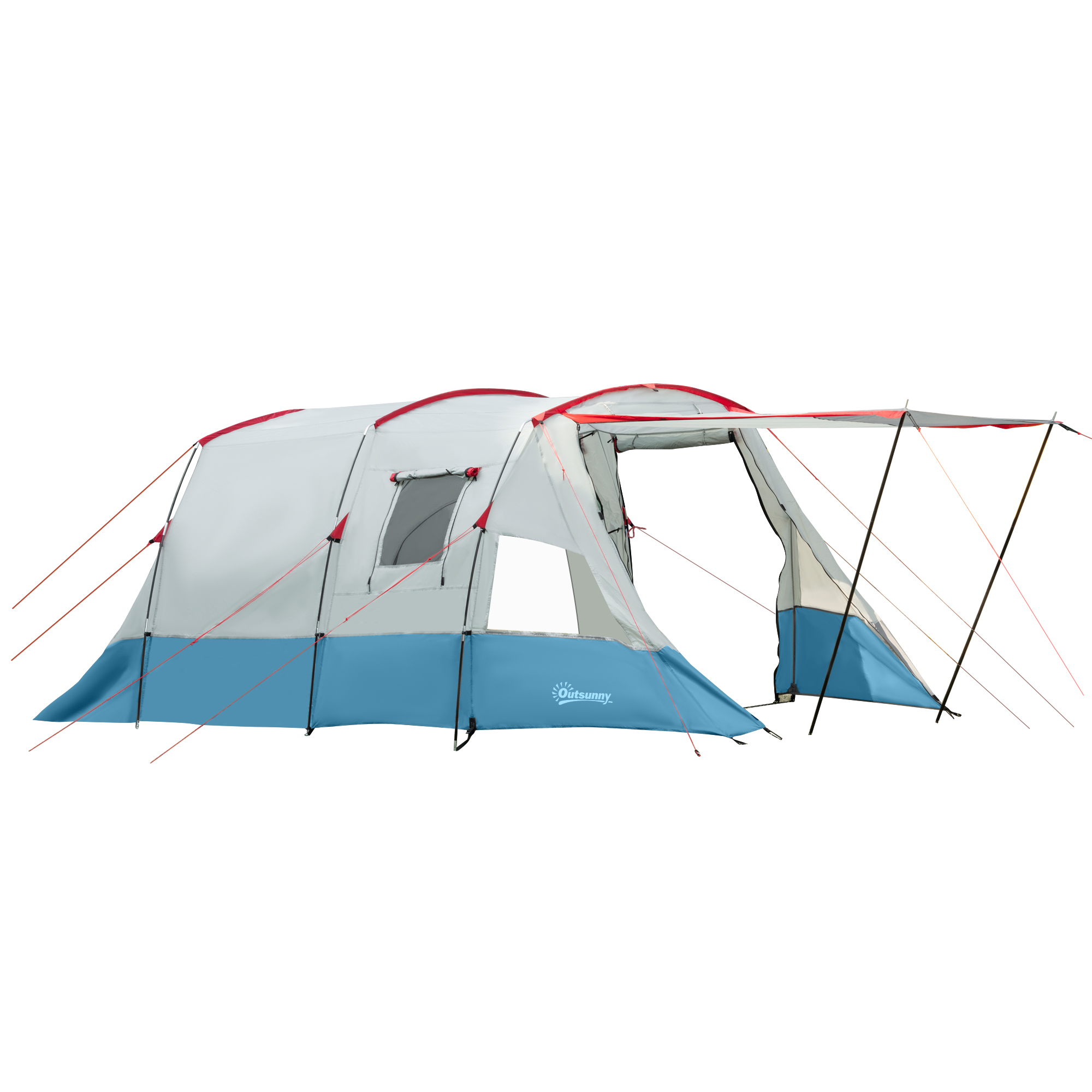 6-8 Person Tunnel Tent, Camping Tent with Bedroom, Living Room, Sewn-in Floor, 3 Doors and Carry Bag, 2000mm Water Column for Fishing, Blue - Life 