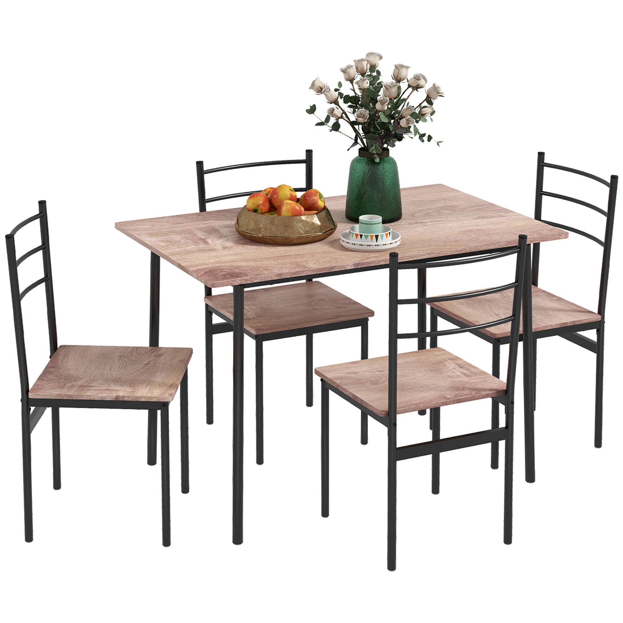 5 Piece Dining Table and Chairs Set 4, Dining Room Sets, Steel Frame Space Saving Table and 4 Chairs for Compact Kitchens - Life Essentials