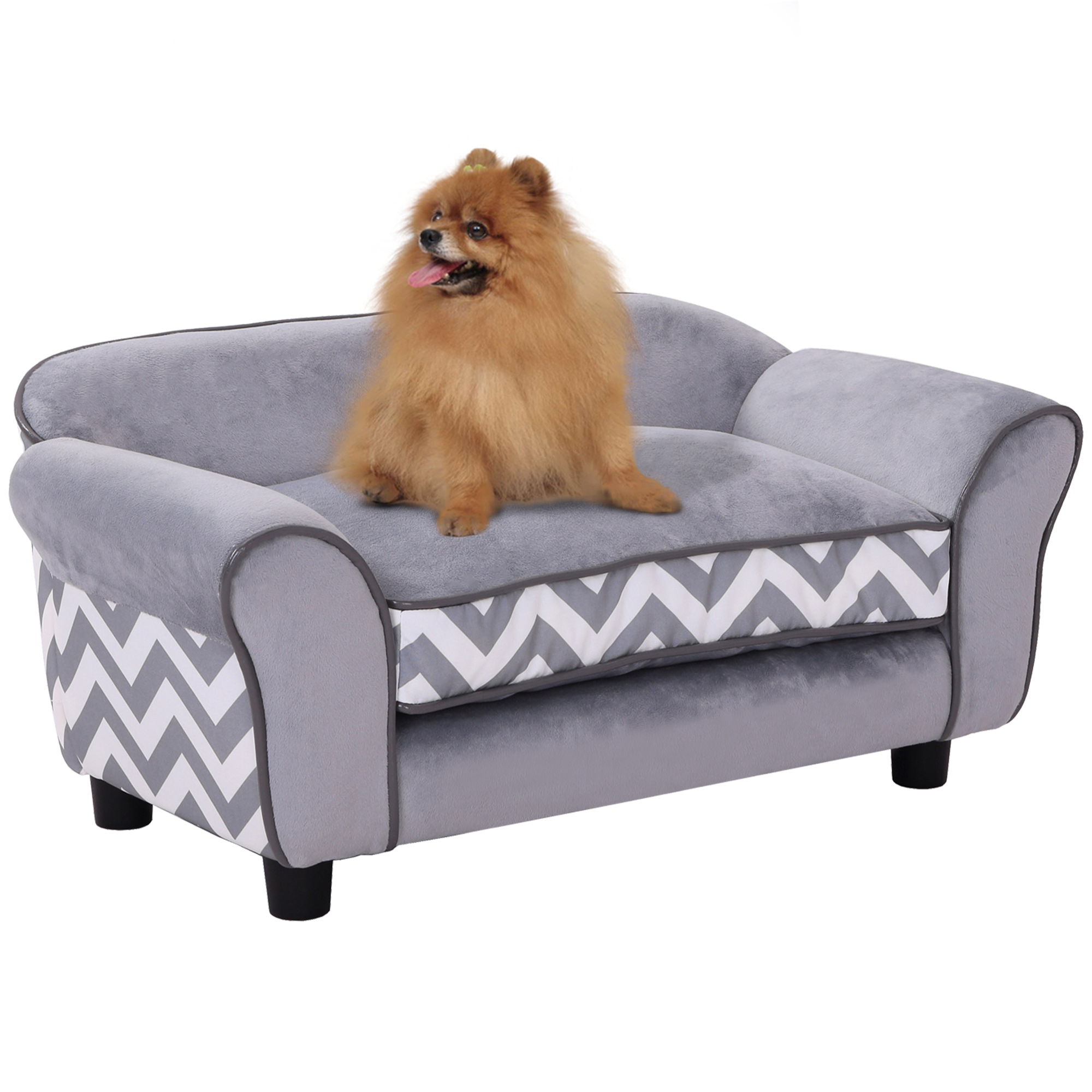Dog Sofa Bed for XS-Sized Dogs, Cat Sofa with Soft Cushion, Pet Chair Lounge with Washable Cover, Removable Legs, Wooden Frame - Grey - Life 