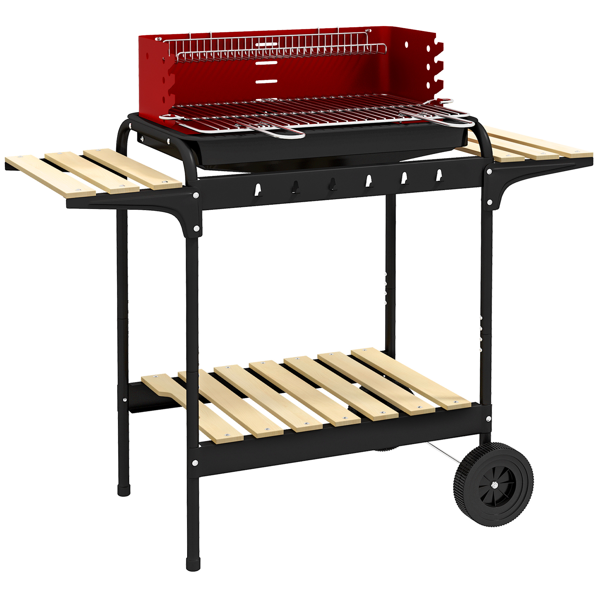 Outdoor 5-Level Grill Height Charcoal Barbecue Grill Trolley, Red - Life Essentials