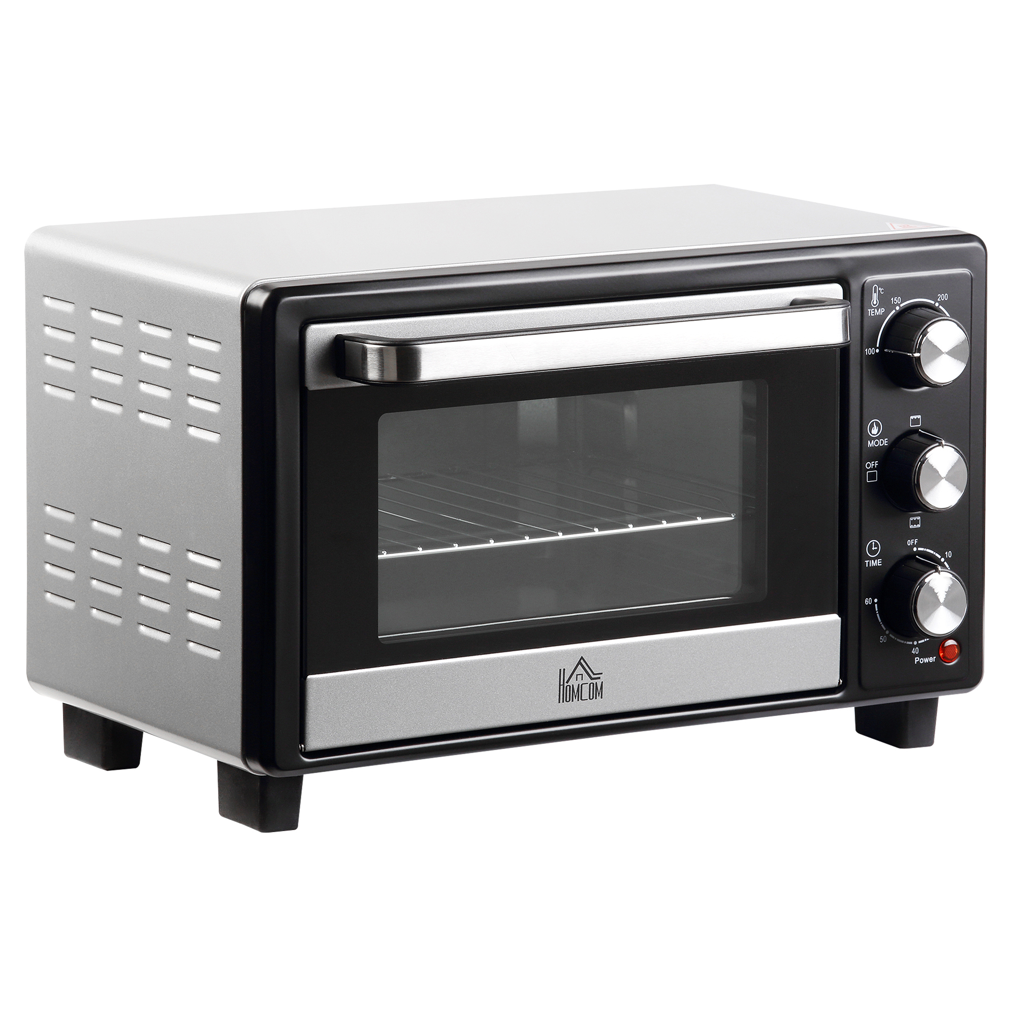 16L Mini Countertop 1400W Electric Oven with Baking Tray and Tray Handle - Silver and Black - Life Essentials