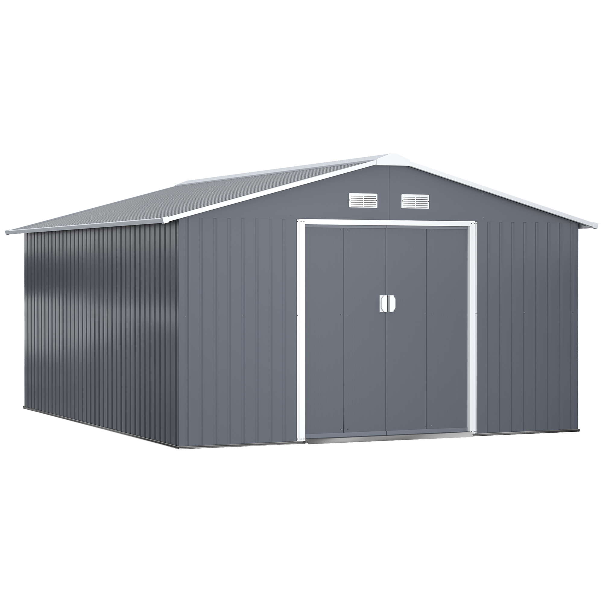 13 x 11FT Foundation Ventilation Steel Outdoor Garden Shed Grey - Life Essentials