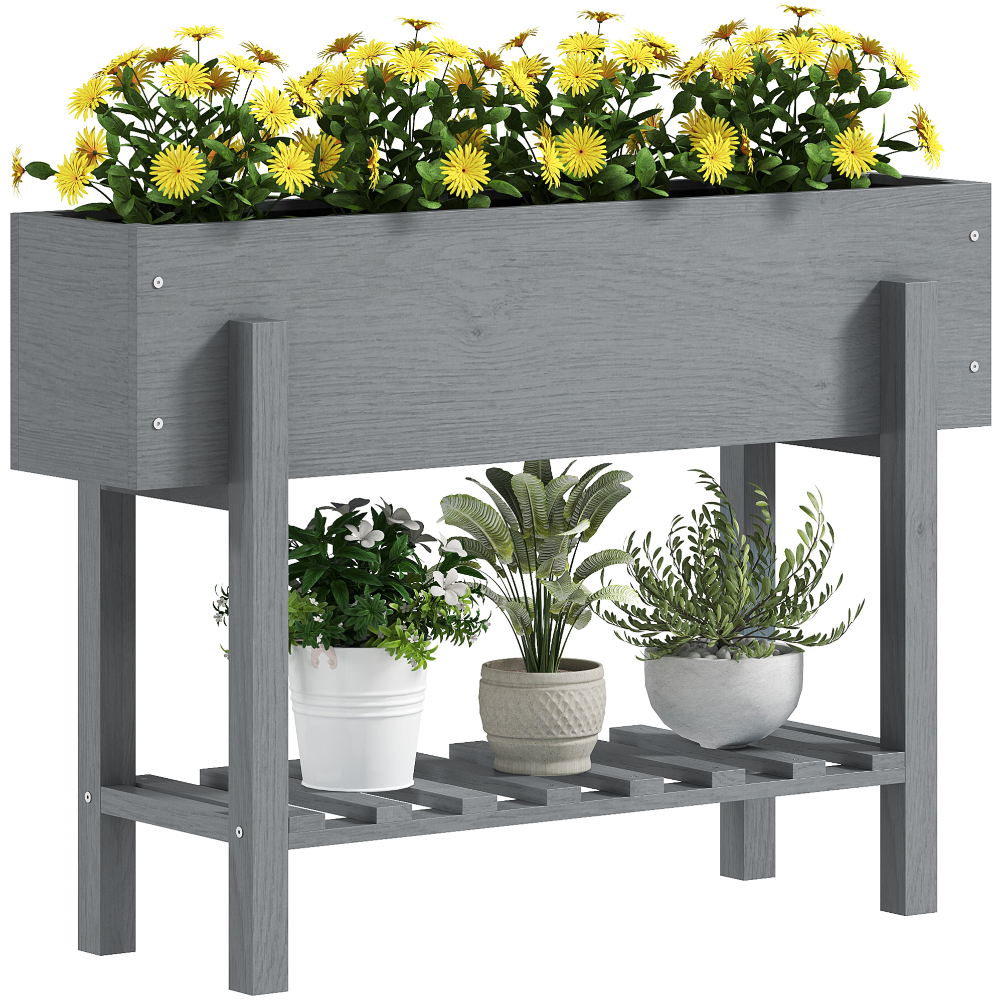 SUNVISTA Wooden Two-Tier Raised Planter - Grey - Life Essentials